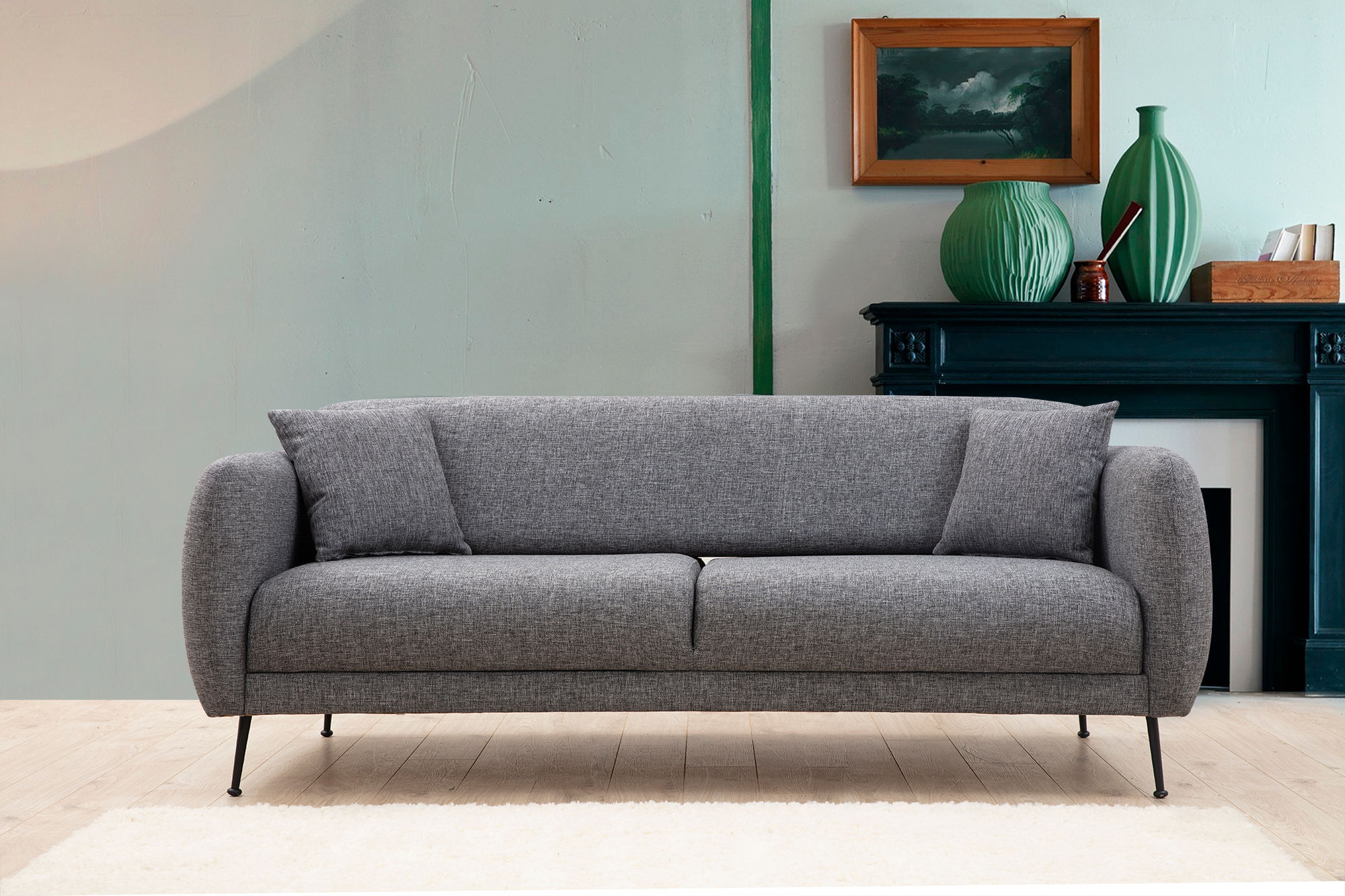 Canapea extensibila, Hanah Home, lemn fag si PAL, gri, 214x98x85 cm — imaginea 4