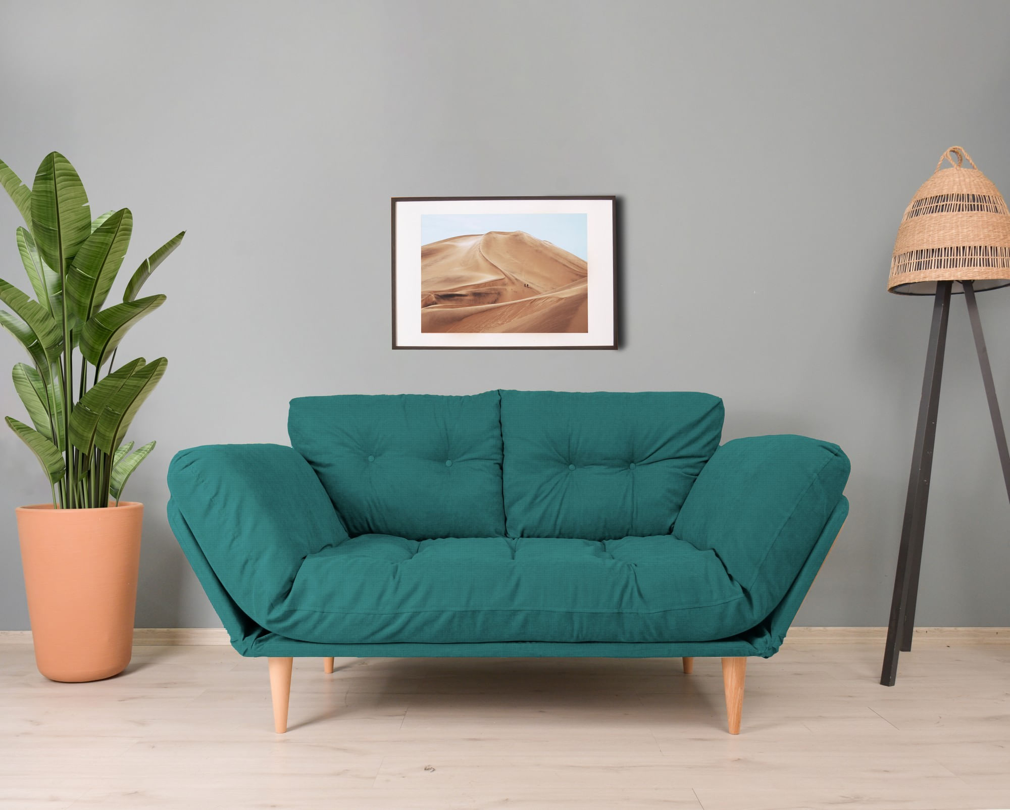Canapea extensibila, Hanah Home, cadru metalic, stofa in, verde petrol, 190x60 cm — imaginea 7