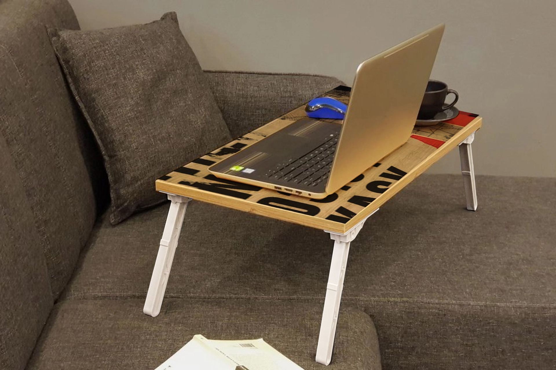 Birou pentru laptop, Hanah Home, pal melaminat, pin atlantic si negru, 60x35x24.5 cm — imaginea 5