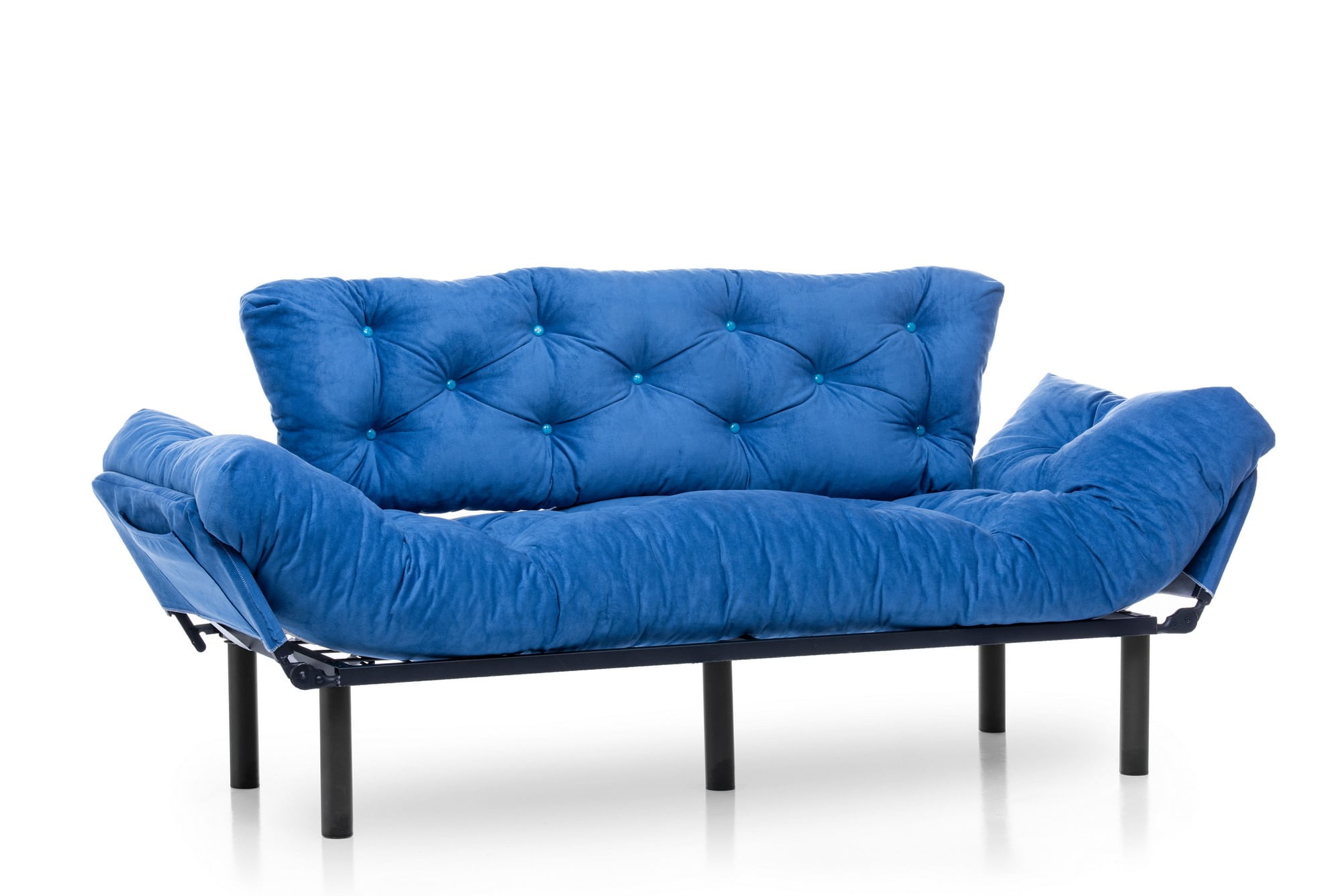 Canapea extensibila 3 locuri, Hanah Home, metal si poliester, albastru, 185x85x70 cm — imaginea 4