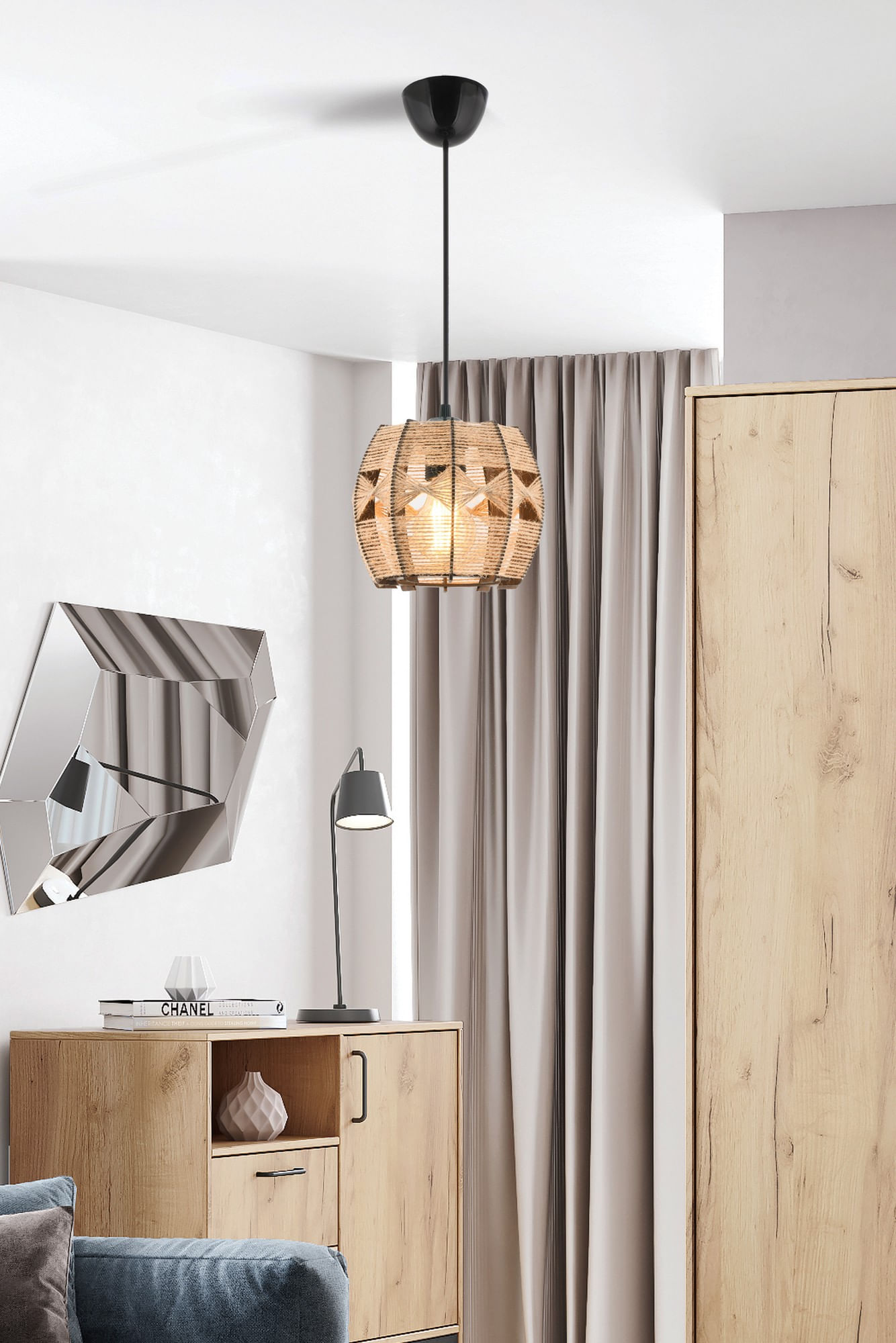 Candelabru, Opviq, lemn, iuta, camel, 20x20x60 cm