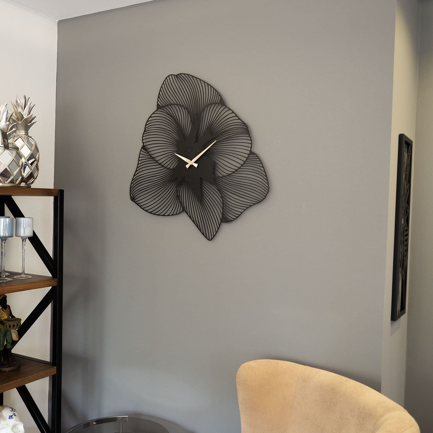 Ceas de perete decorativ, Wallxpert, otel, negru, 49x49 cm, 507ATP1505
