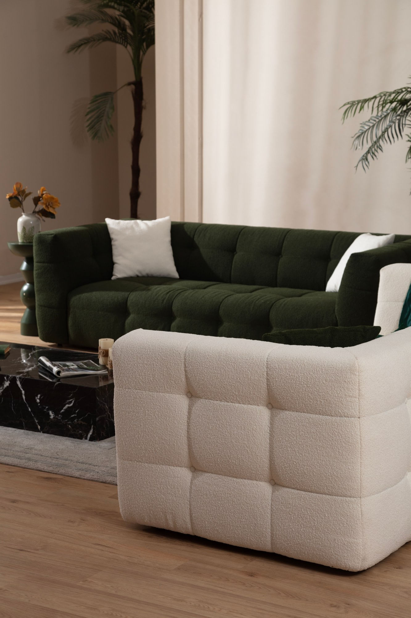 Canapea 3 locuri, Hanah Home, lemn fag si pal, bej, 235x100x72 cm — imaginea 5