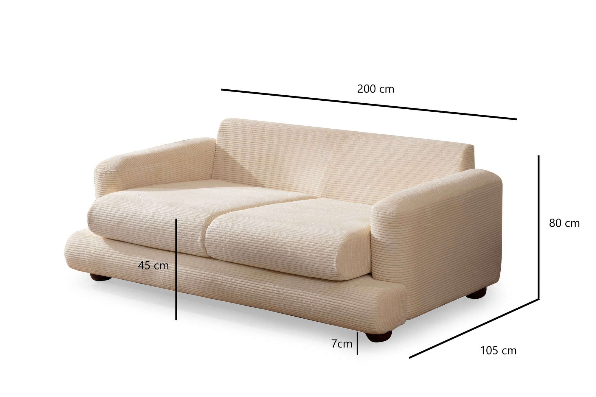 Canapea 2 locuri, Atelier Del Sofa, lemn fag si pal, bej, 200x105x90 cm