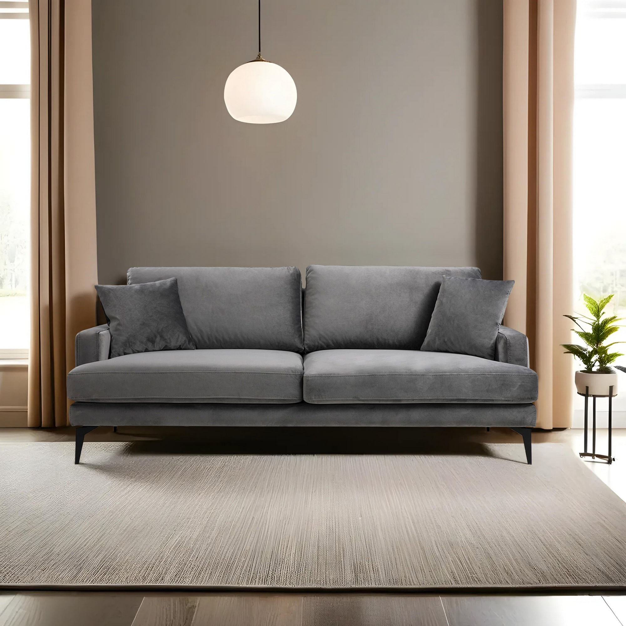 Canapea 3 locuri, Hanah Home, lemn fag si pal, gri, 205x90x88 cm — imaginea 2