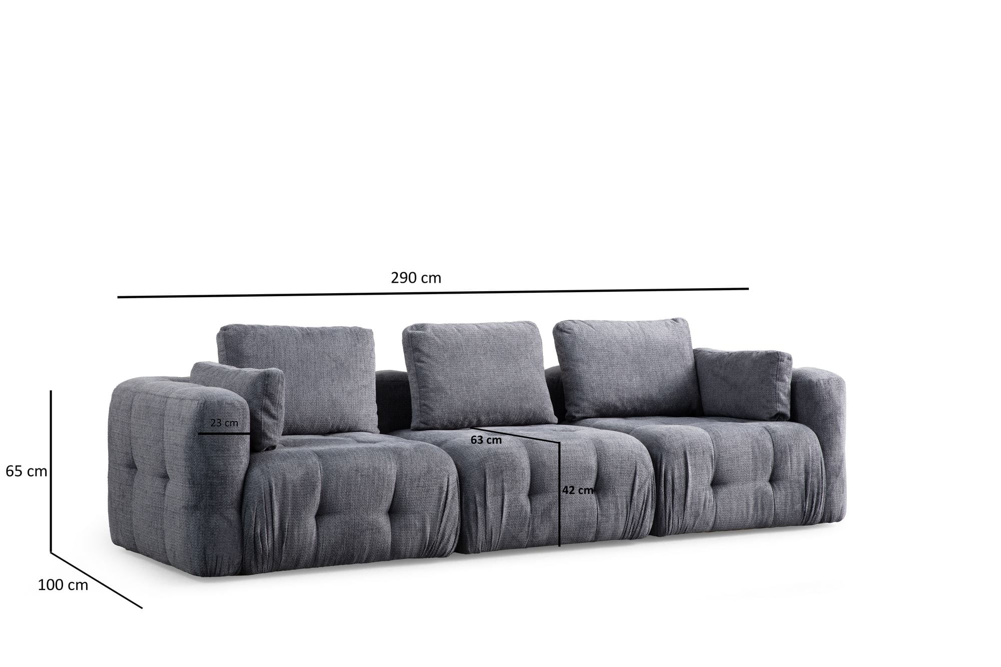 Canapea 3 locuri, Atelier Del Sofa, poliester, gri, 290x100x65 cm — imaginea 6