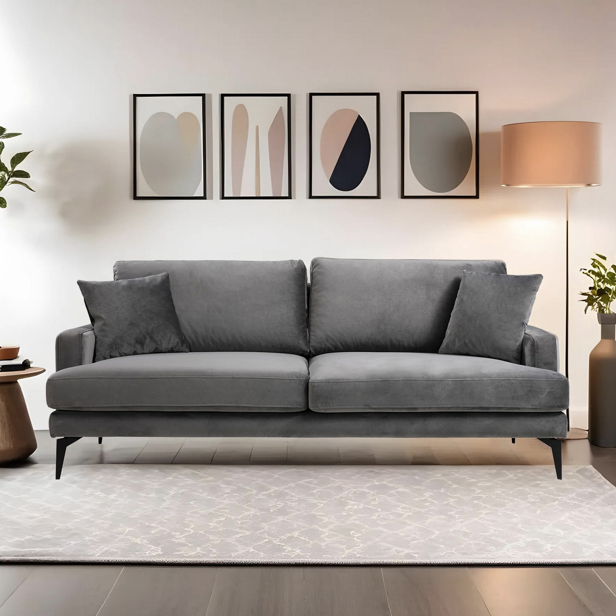 Canapea 3 locuri, Hanah Home, lemn fag si pal, gri, 205x90x88 cm — imaginea 4