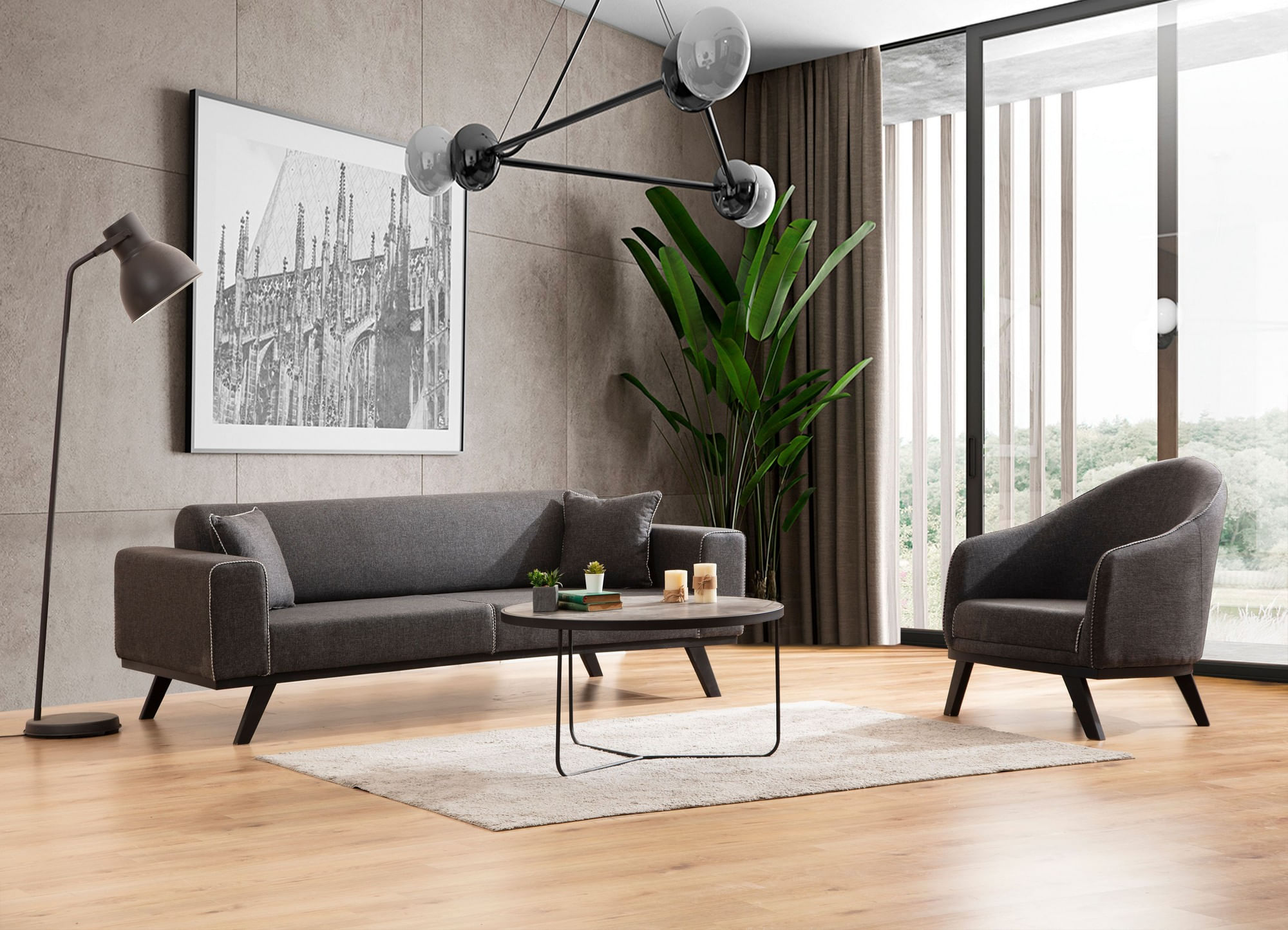 Canapea extensibila, Atelier Del Sofa, 3 locuri, poliester, antracit, 222x92x77 cm — imaginea 5