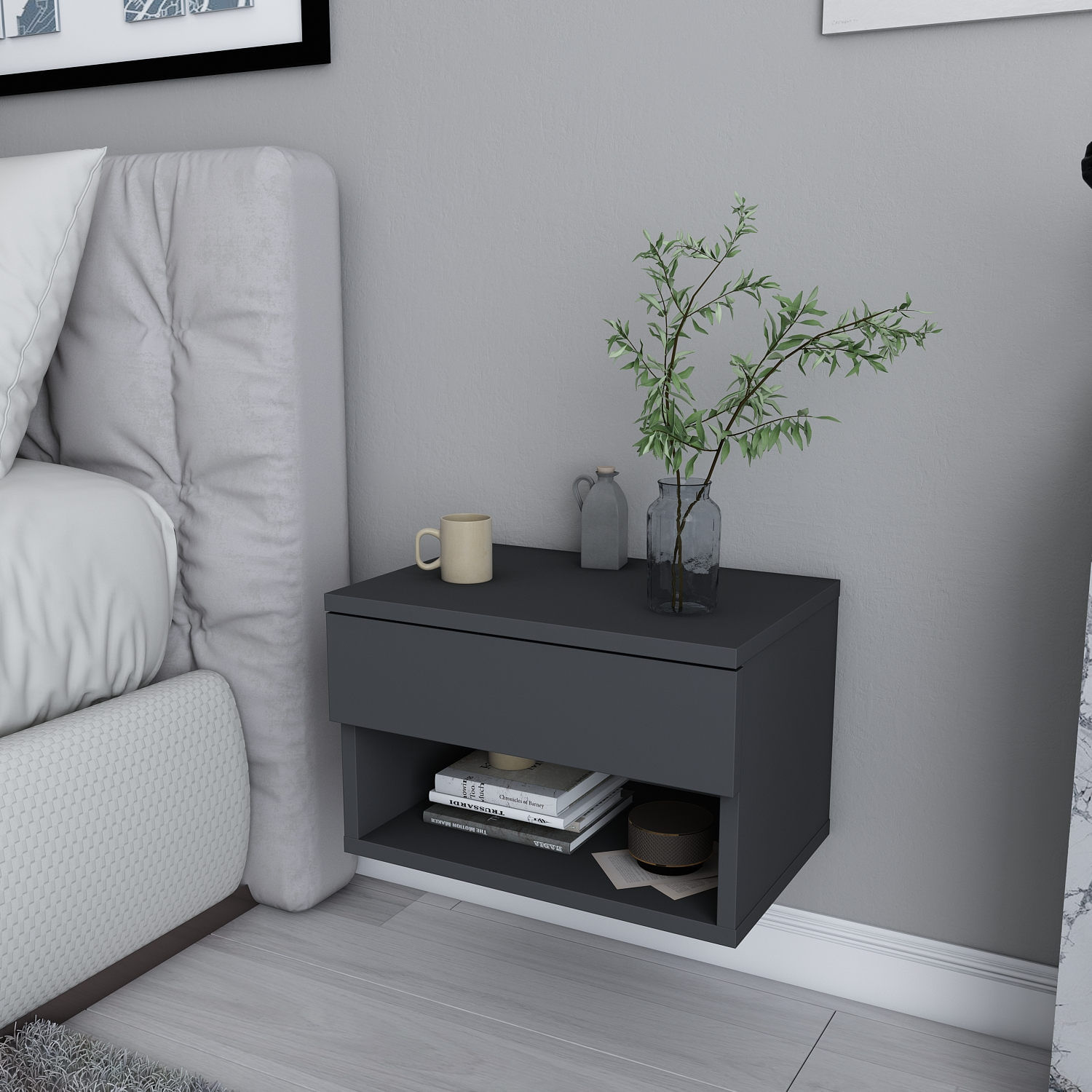 Noptiera, Hanah Home, pal melaminat, antracit, 44.6x29x31.9 cm — imaginea 4