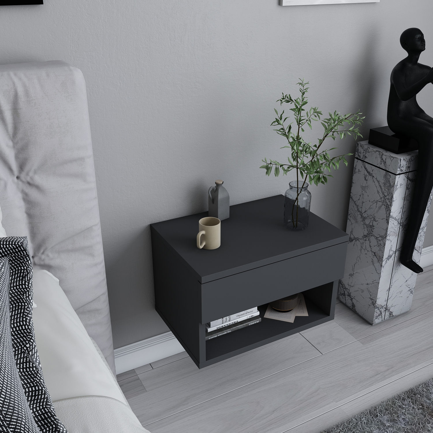Noptiera, Hanah Home, pal melaminat, antracit, 44.6x29x31.9 cm — imaginea 5