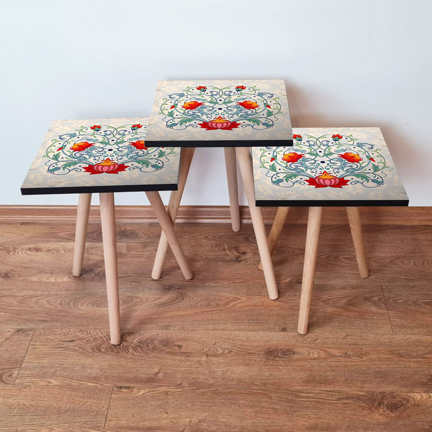 Set masute de cafea, Hanah Home, mdf, multicolor, 35x35x52 cm, set 3 piese, 481LNA2762