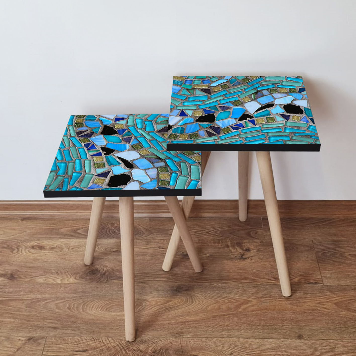 Set masute de cafea, Hanah Home, mdf, multicolor, 35x35x47 cm, picioare lemn fag, 481LNA2488