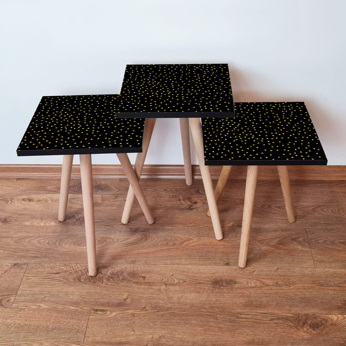 Set masute cuib, Hanah Home, mdf, negru auriu, 35x35x52 cm, 481LNA2875