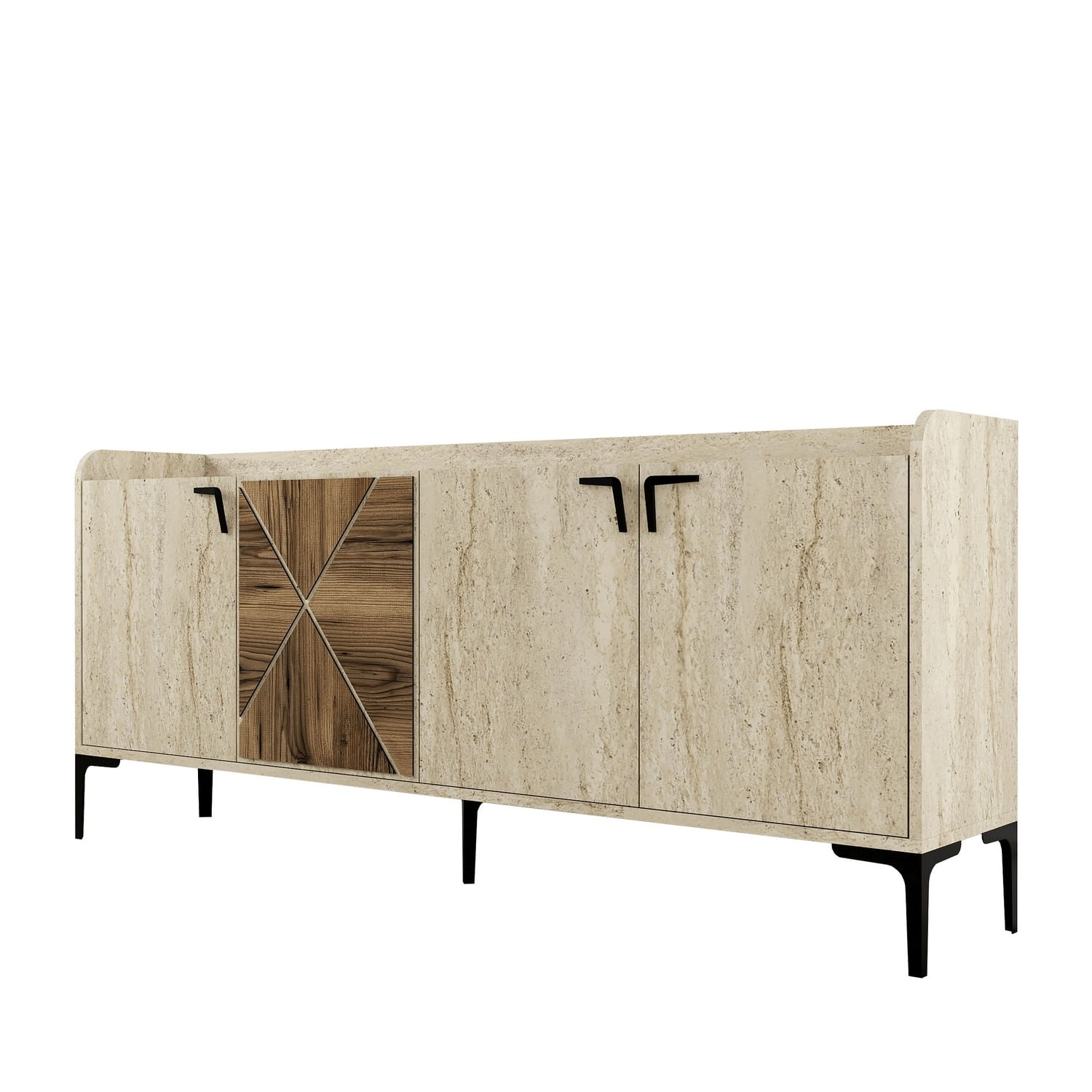 Consola, Hanah Home, panou de particule melaminat, nuc si travertin, 180x35x78 cm, 845HCT5612 — imaginea 2