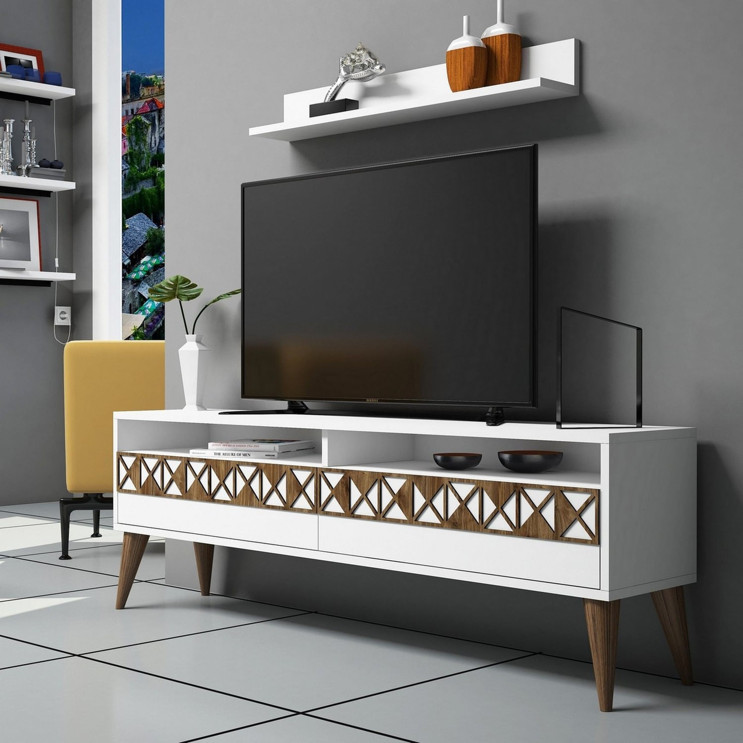 Comoda tv, Hanah Home, pal melaminat, alb, 150x50x30 cm, 845HCT3082 — imaginea 2