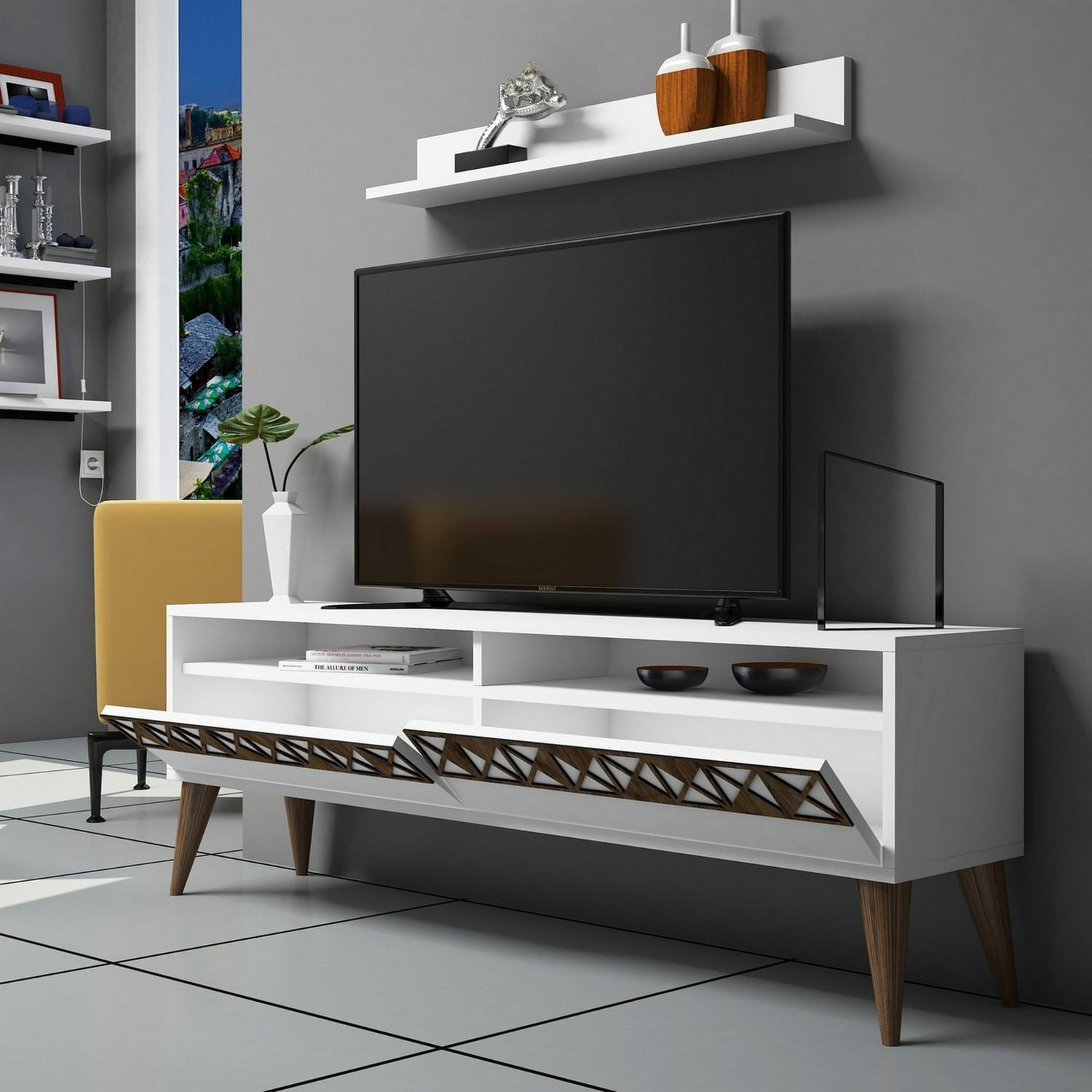 Comoda tv, Hanah Home, pal melaminat, alb, 150x50x30 cm, 845HCT3082 — imaginea 3