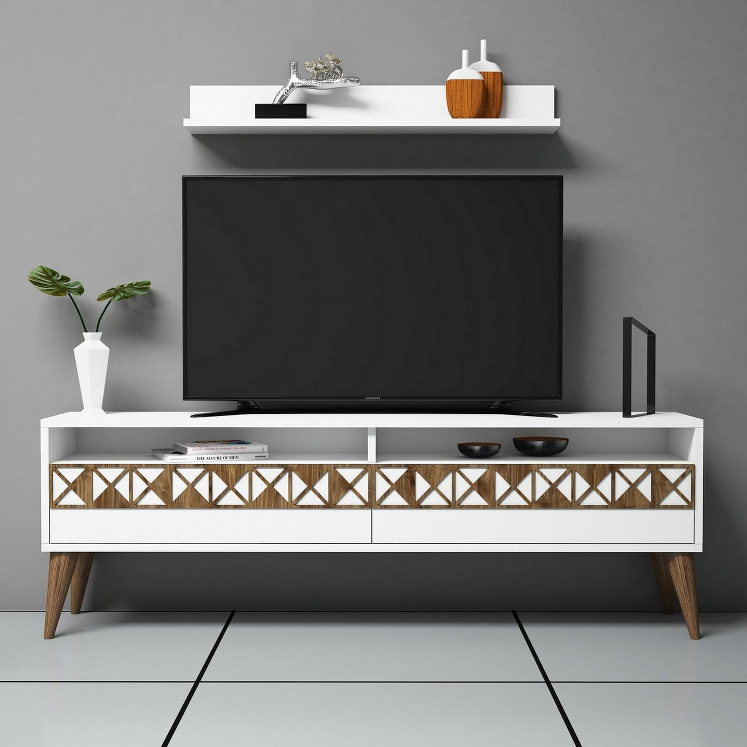Comoda tv, Hanah Home, pal melaminat, alb, 150x50x30 cm, 845HCT3082 — imaginea 5
