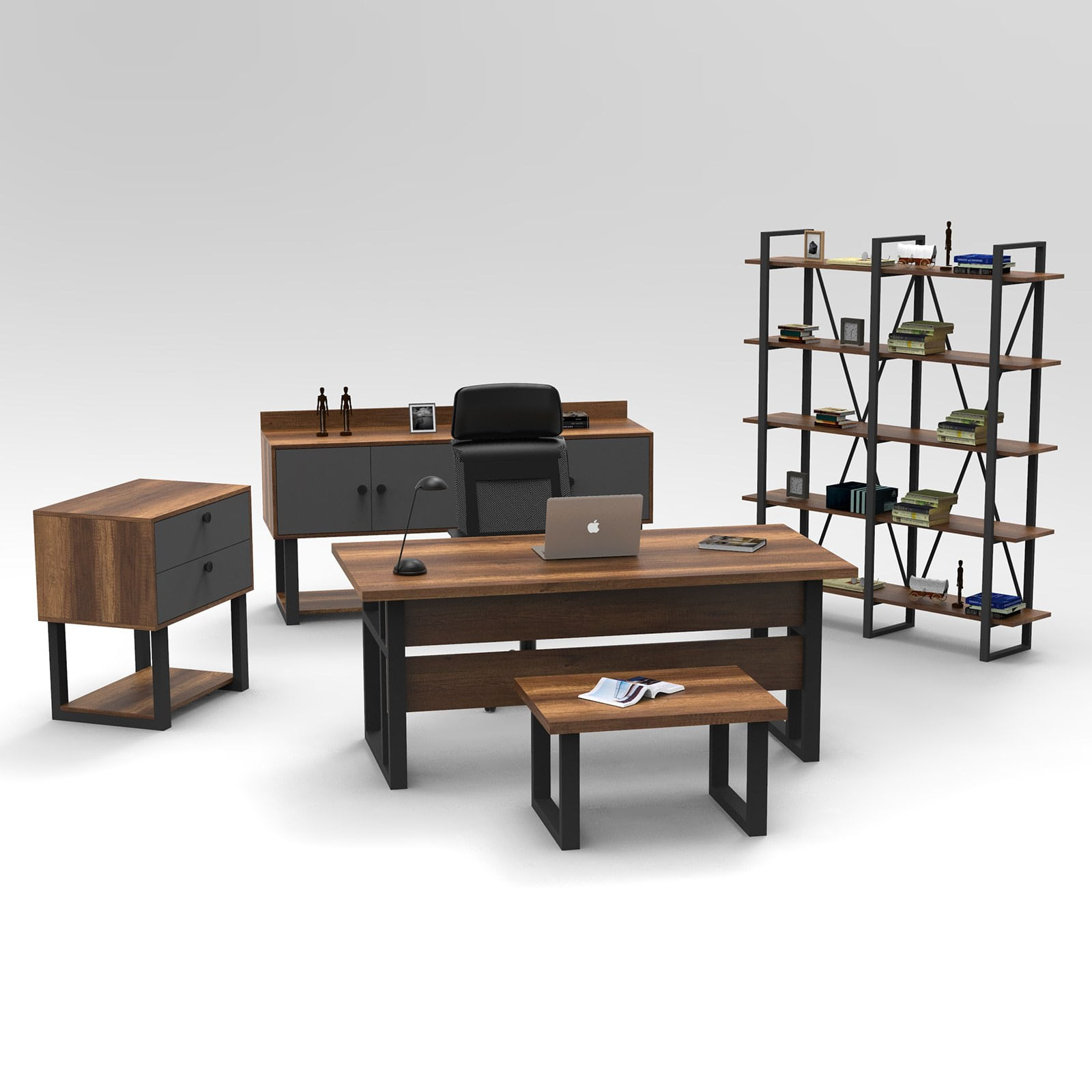 Set mobilier birou, Hanah Home, pal melaminat, baroc si antracit, 956LCS3416 — imaginea 5