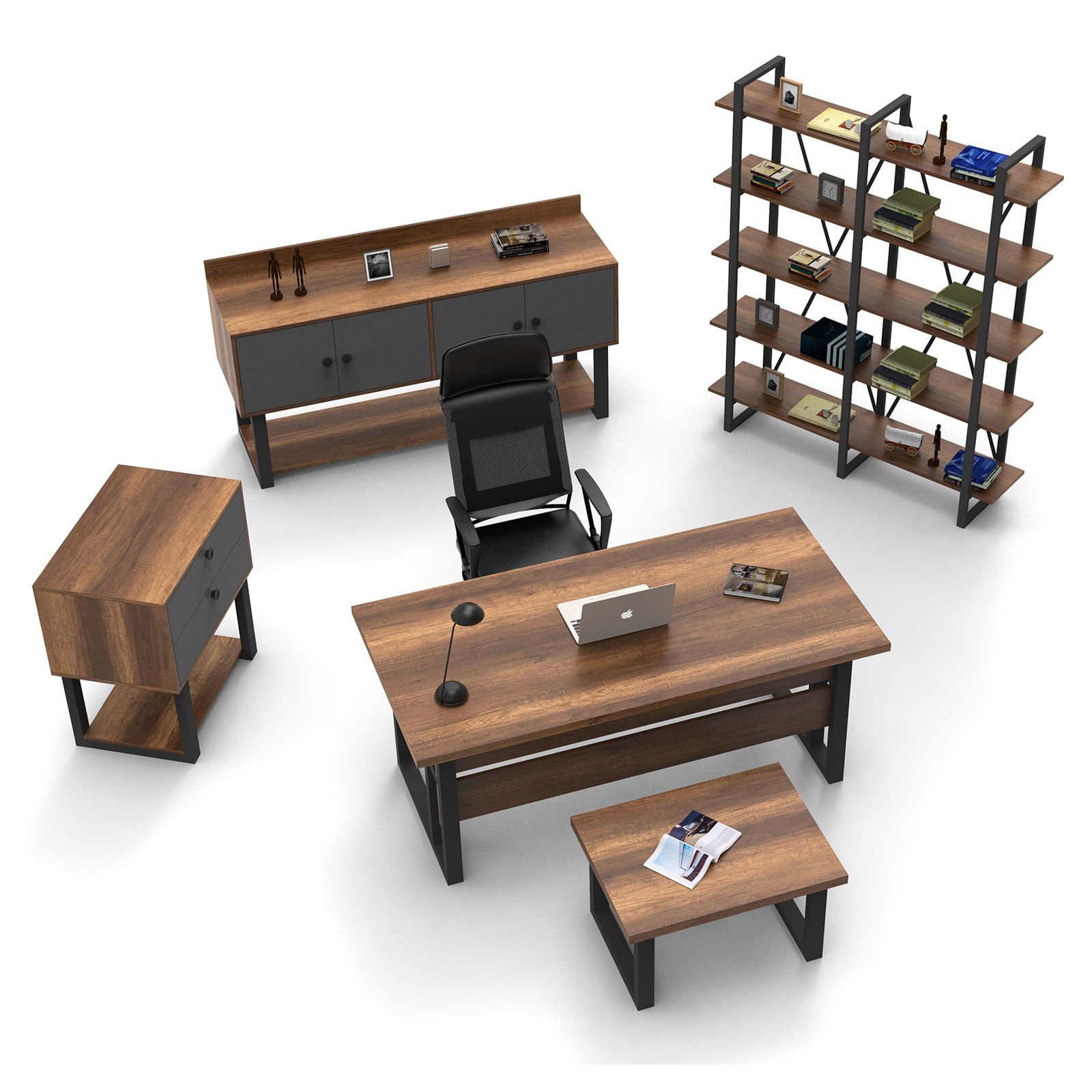 Set mobilier birou, Hanah Home, pal melaminat, baroc si antracit, 956LCS3416 — imaginea 7