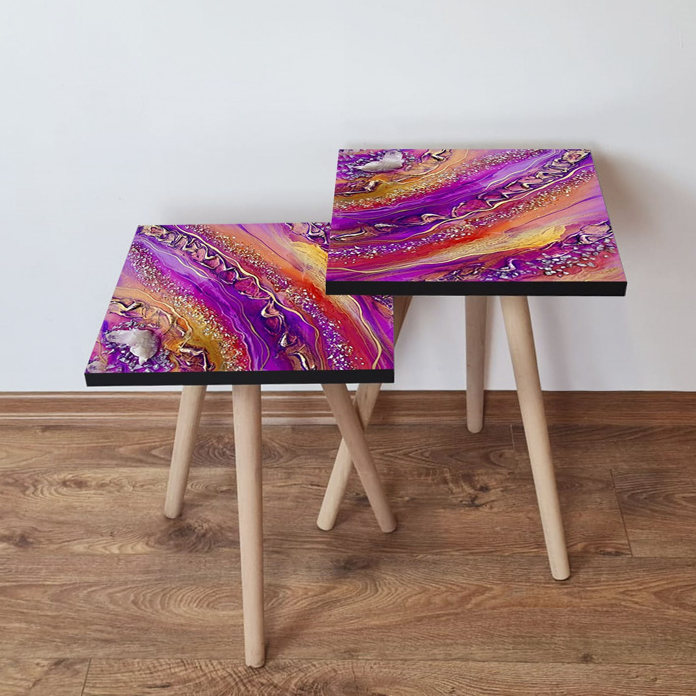 Set masute de cafea, Hanah Home, mdf, multicolor, 35x35x47 cm, picioare lemn fag, 481LNA2323