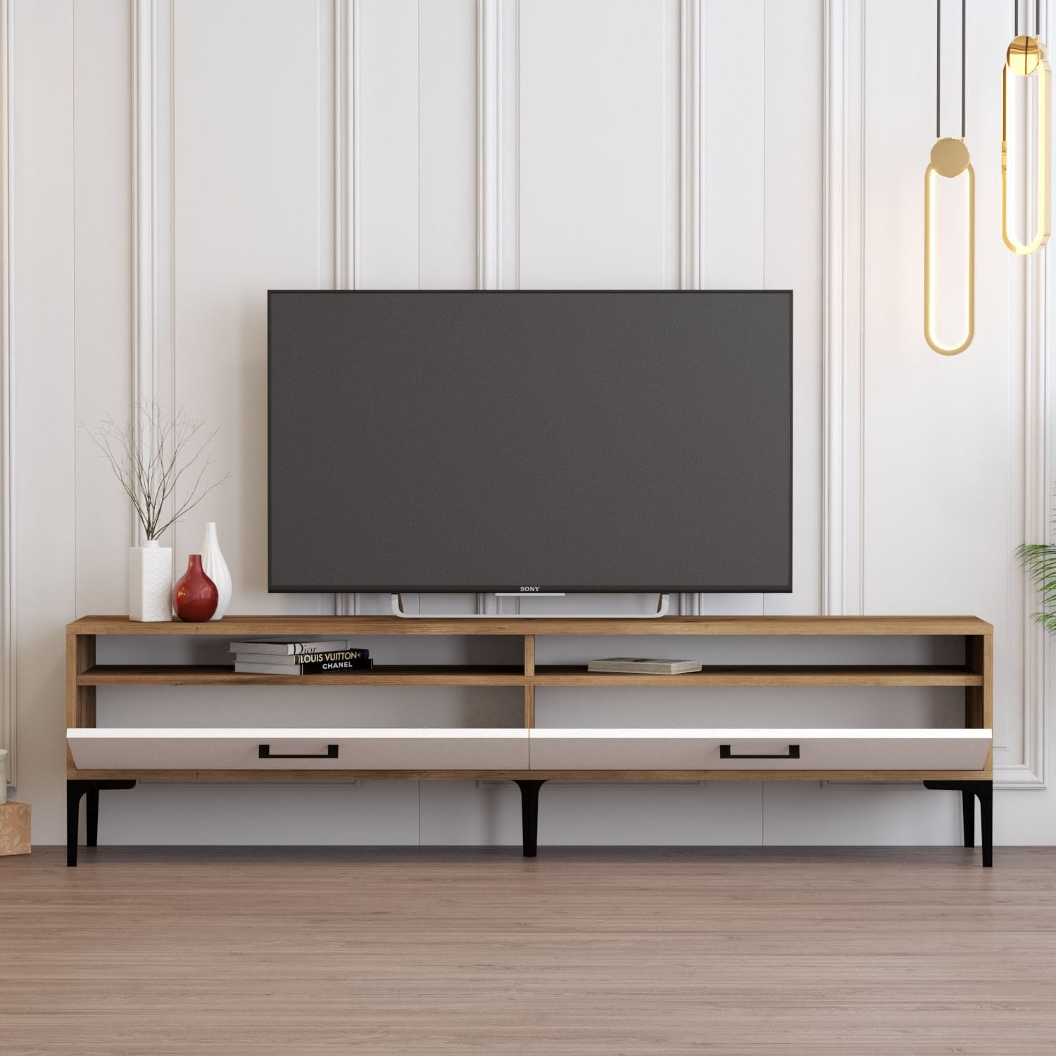 Comoda tv, Hanah Home, pal melaminat, nuc si alb, 180x47x35 cm, 845HCT5516 — imaginea 4