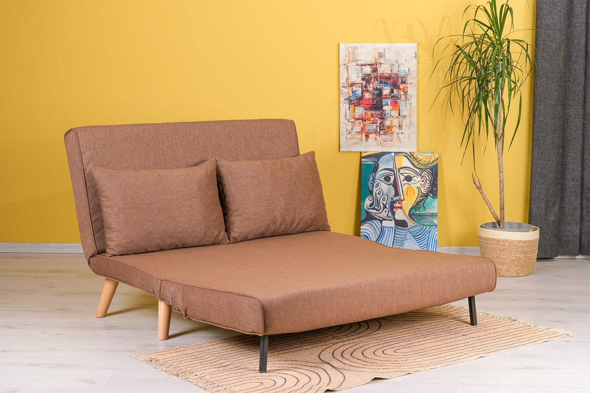Canapea extensibila, Hanah Home, metal si poliester, maro, 120x79x80 cm — imaginea 3