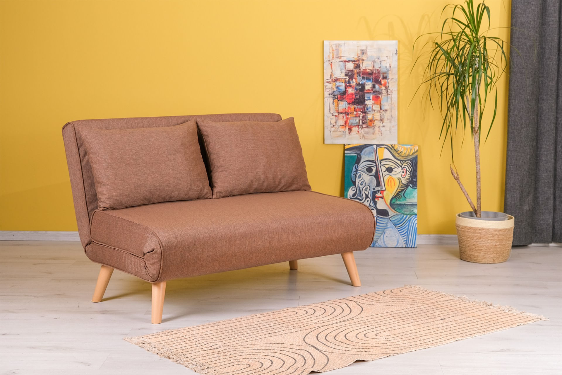 Canapea extensibila, Hanah Home, metal si poliester, maro, 120x79x80 cm — imaginea 5