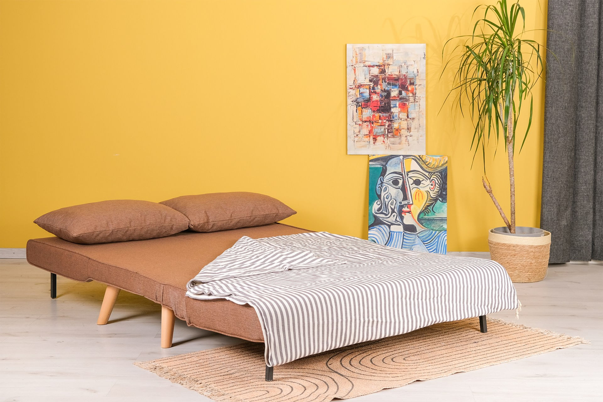 Canapea extensibila, Hanah Home, metal si poliester, maro, 120x79x80 cm — imaginea 7
