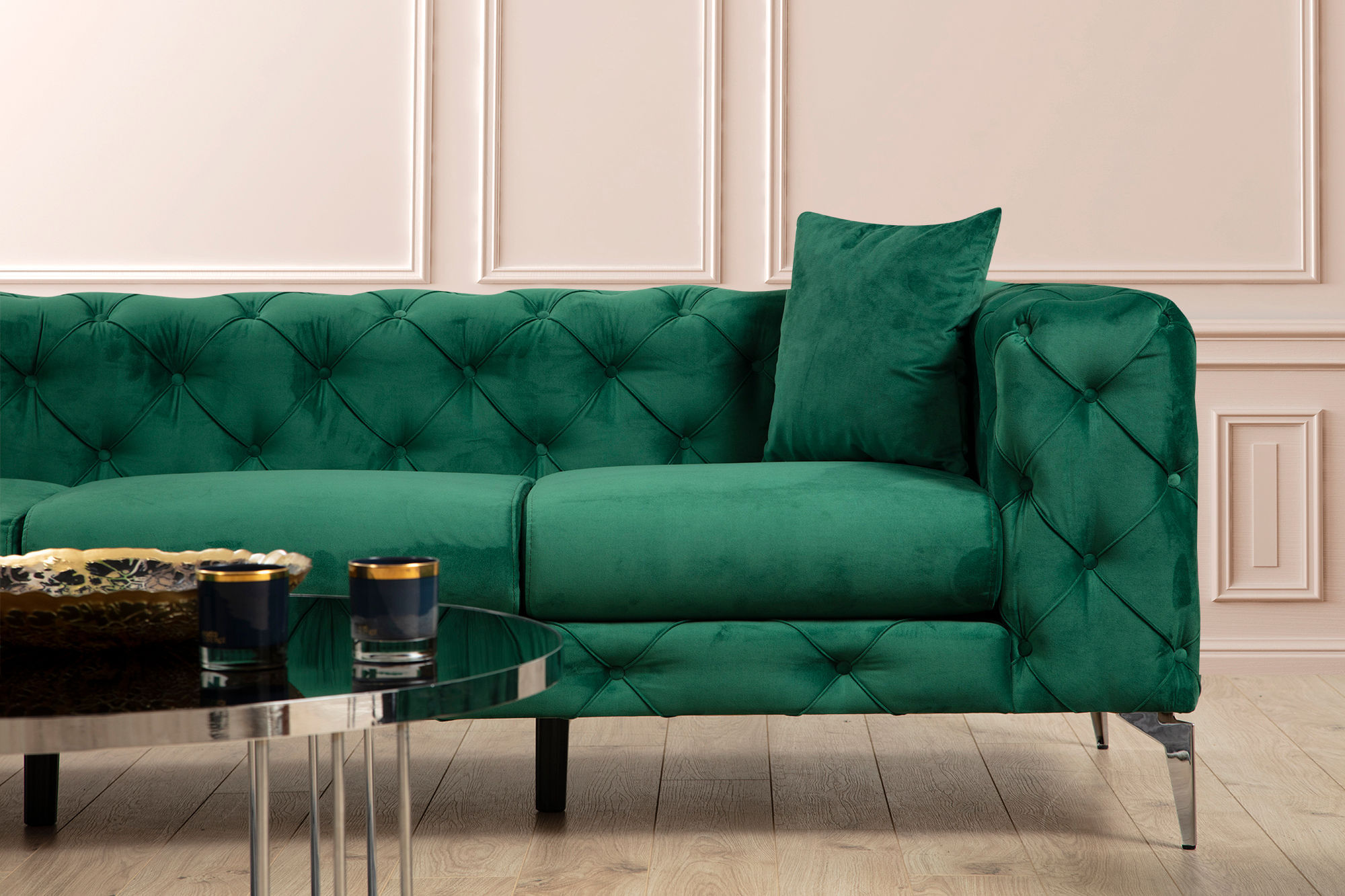 Canapea 3 locuri, Hanah Home, lemn fag si pal, verde, 237x90x70 cm — imaginea 3