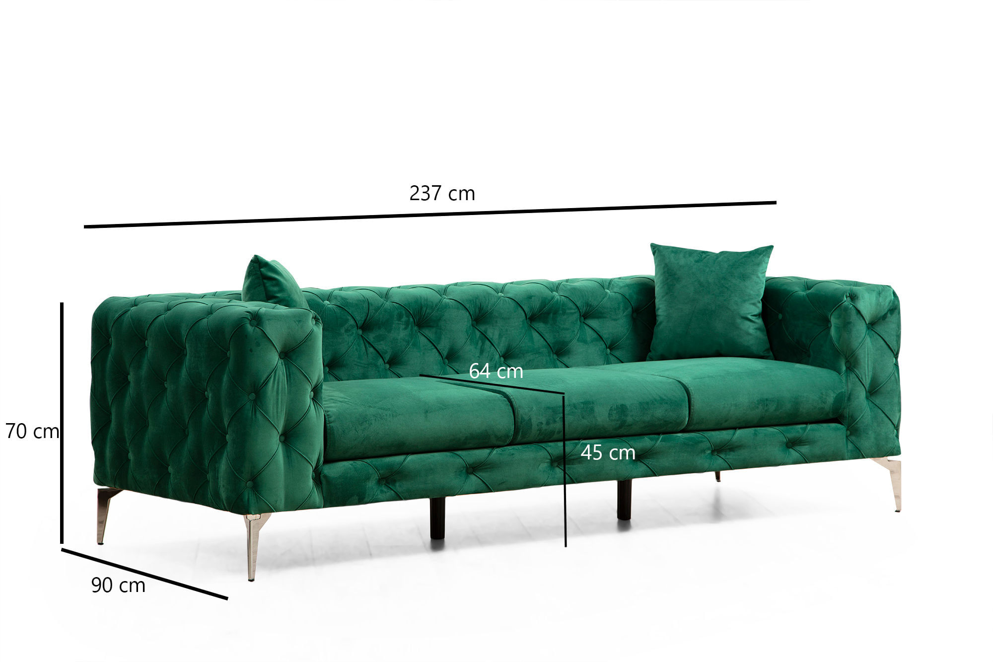 Canapea 3 locuri, Hanah Home, lemn fag si pal, verde, 237x90x70 cm — imaginea 5