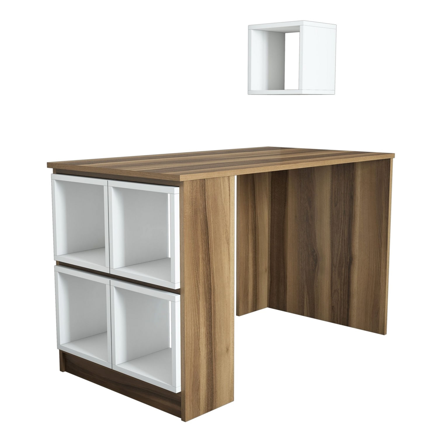 Birou de studiu, Hanah Home, pal melaminat, nuc si alb, 120x65x75 cm — imaginea 2