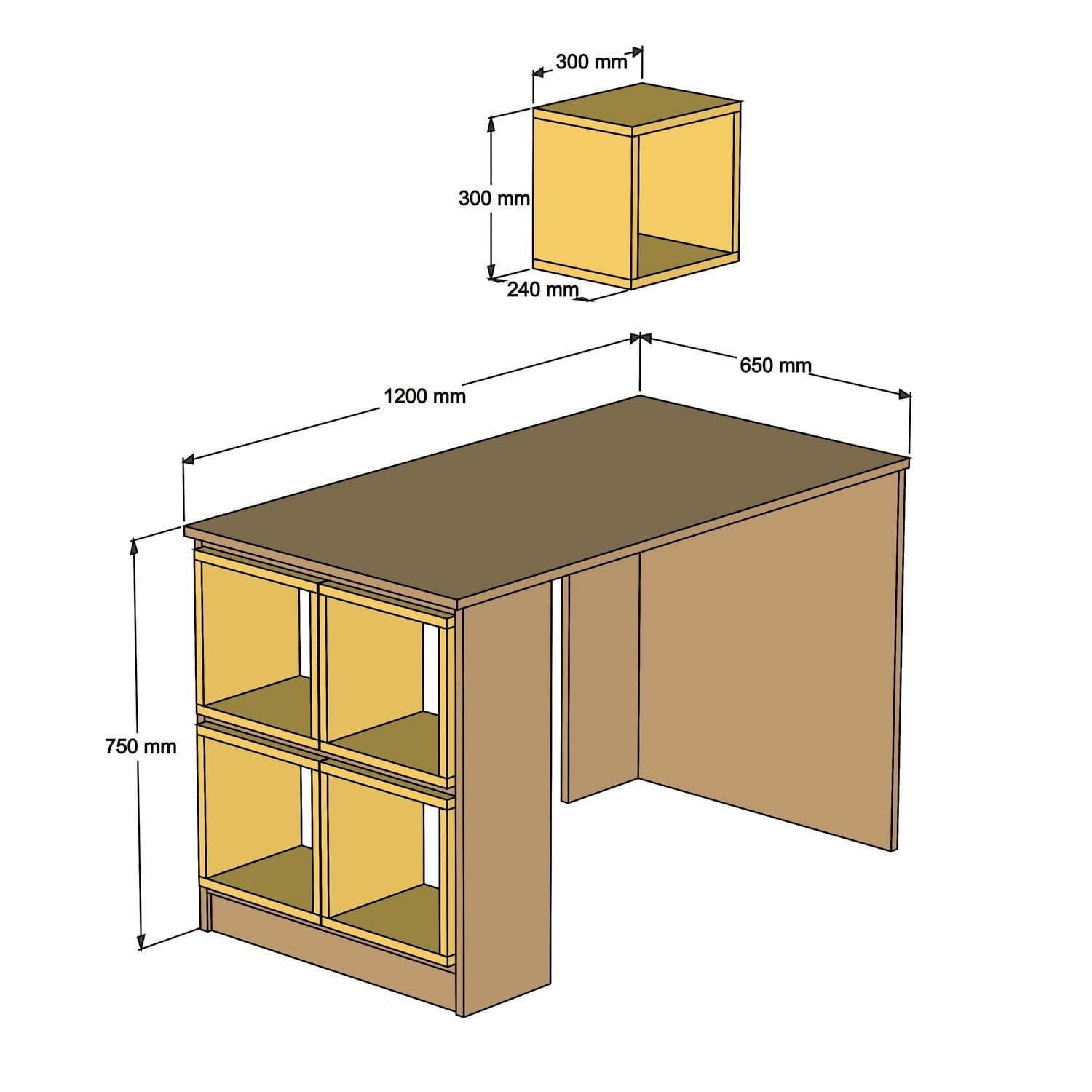 Birou de studiu, Hanah Home, pal melaminat, nuc si alb, 120x65x75 cm — imaginea 4