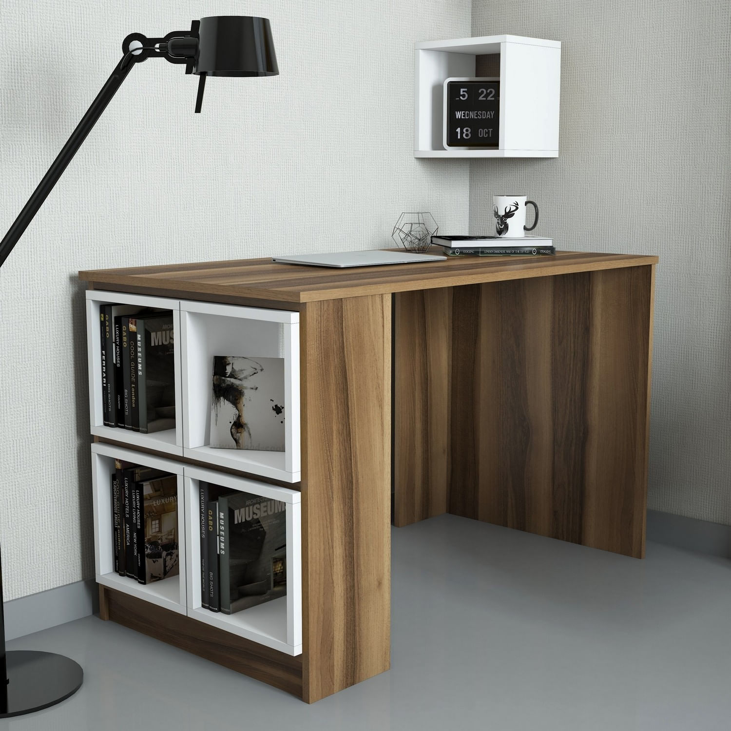 Birou de studiu, Hanah Home, pal melaminat, nuc si alb, 120x65x75 cm — imaginea 5