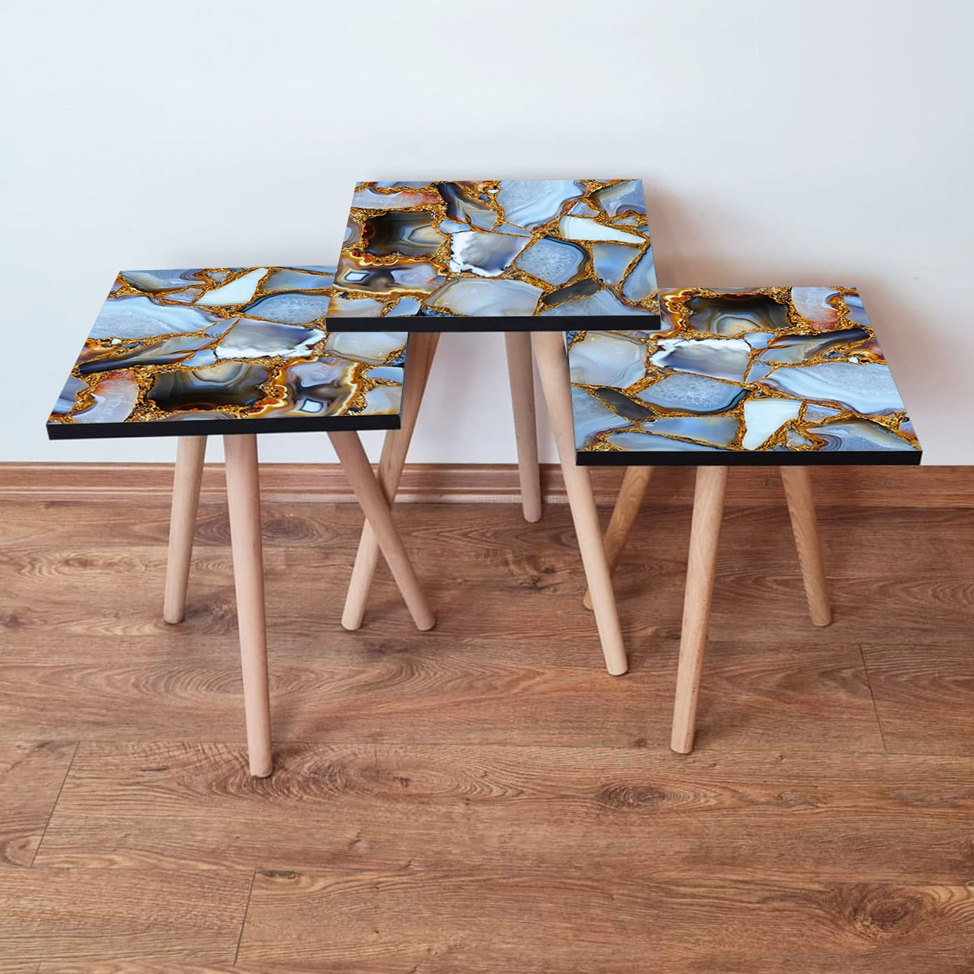 Set masute de cafea, Hanah Home, mdf, multicolor, 3 piese, 35x35x52 cm, 481LNA2714