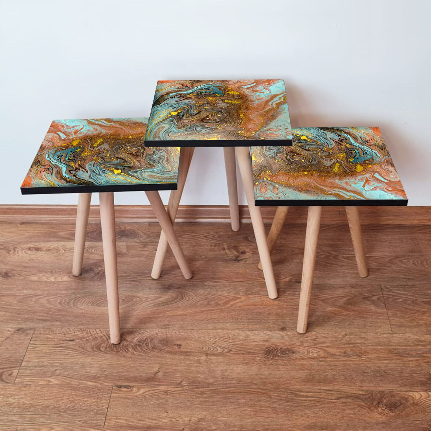 Set masute cuib, Hanah Home, mdf, multicolor, 35x35x52 cm, 481LNA2903