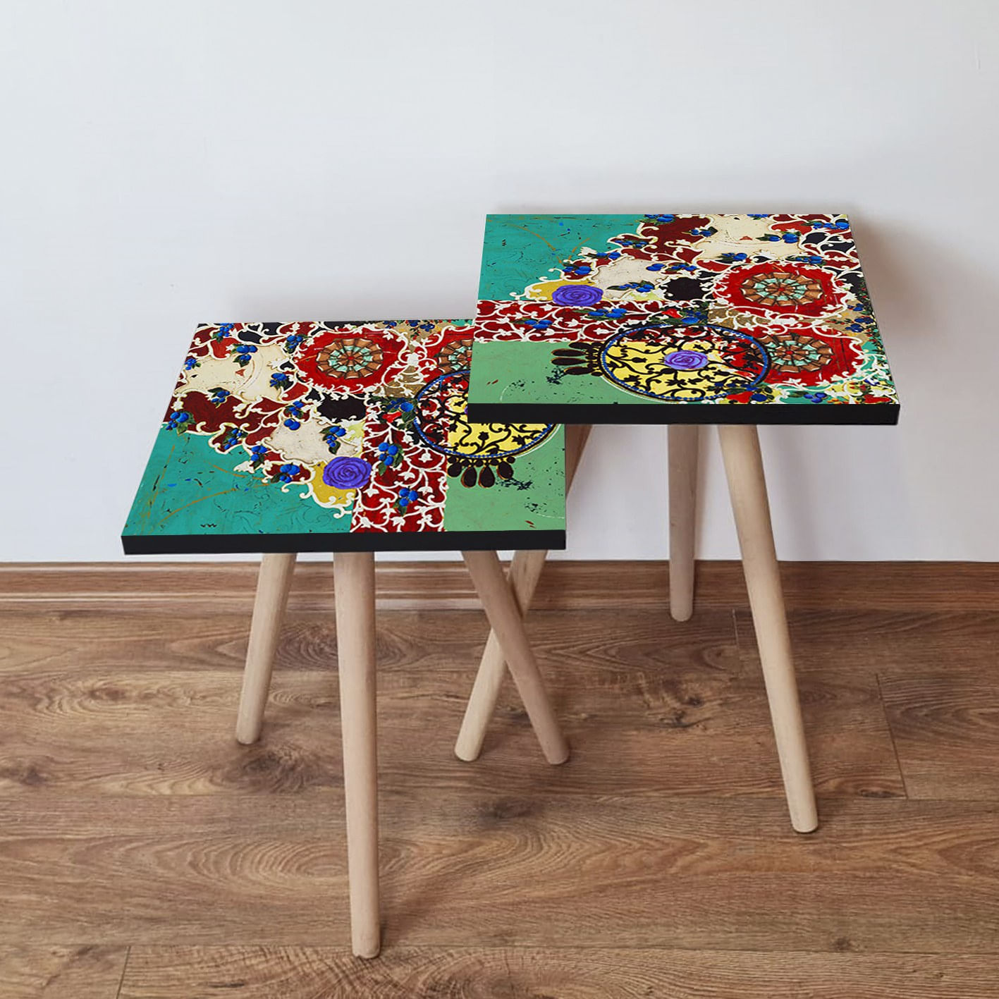 Set masute cuib, Hanah Home, mdf, multicolor, 35x35x47 cm, picioare lemn fag, 481LNA2663