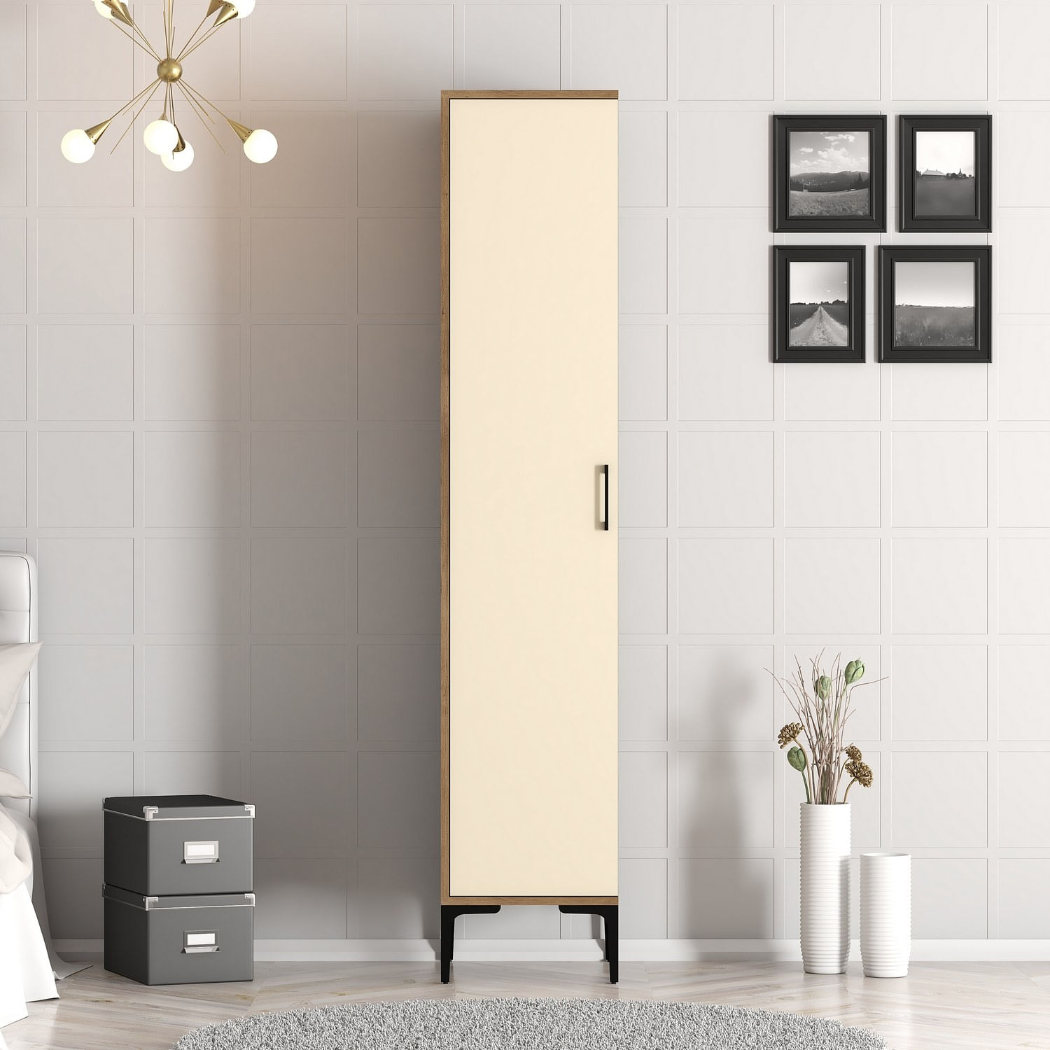 Sifonier, Hanah Home, pal melaminat, nuc si crem, 40x47.5x201.4 cm, 845HCT5411 — imaginea 2
