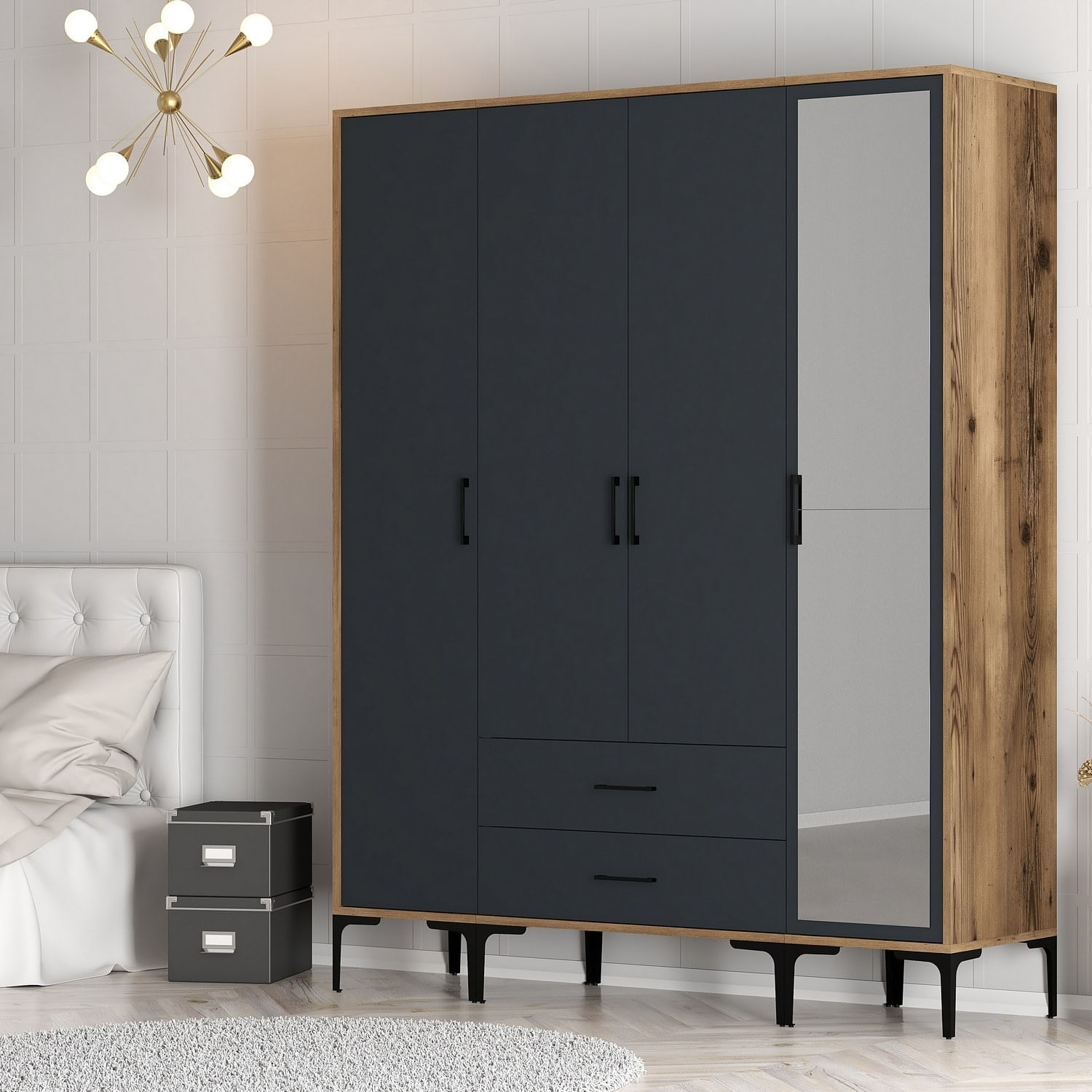 Sifonier, Hanah Home, pal melaminat, nuc si antracit, 160x47.5x201.4 cm, 845HCT5494 — imaginea 2