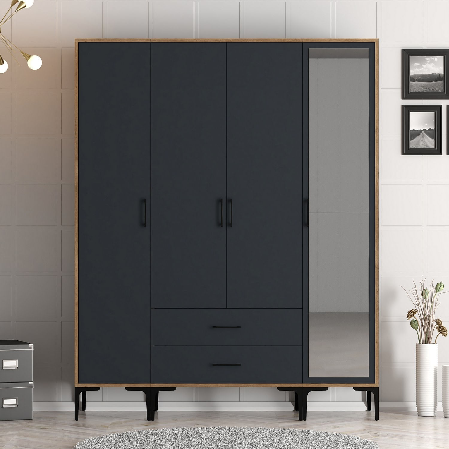 Sifonier, Hanah Home, pal melaminat, nuc si antracit, 160x47.5x201.4 cm, 845HCT5494 — imaginea 5
