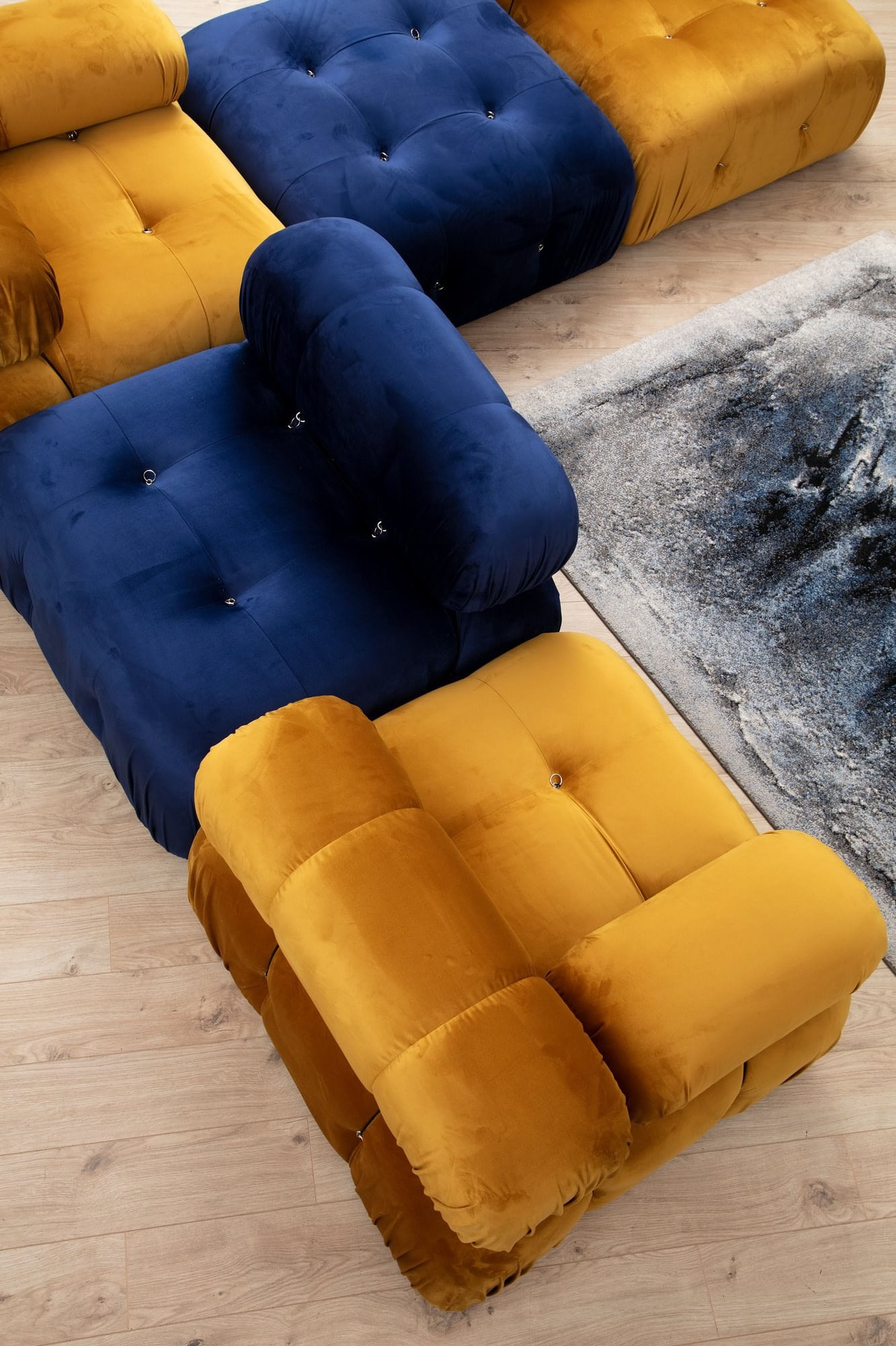 Canapea 1 loc, Hanah Home, lemn de fag si pal, albastru, 95x95x75 cm — imaginea 3
