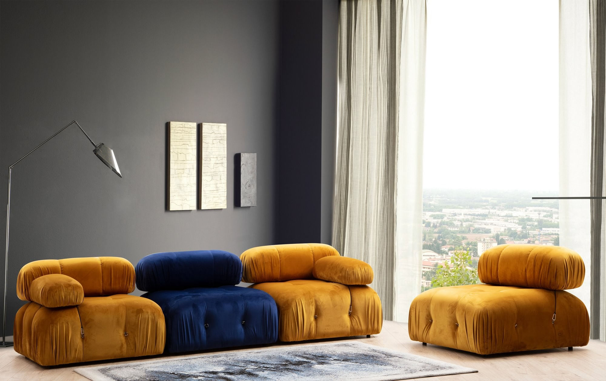 Canapea 1 loc, Hanah Home, lemn de fag si pal, albastru, 95x95x75 cm — imaginea 7