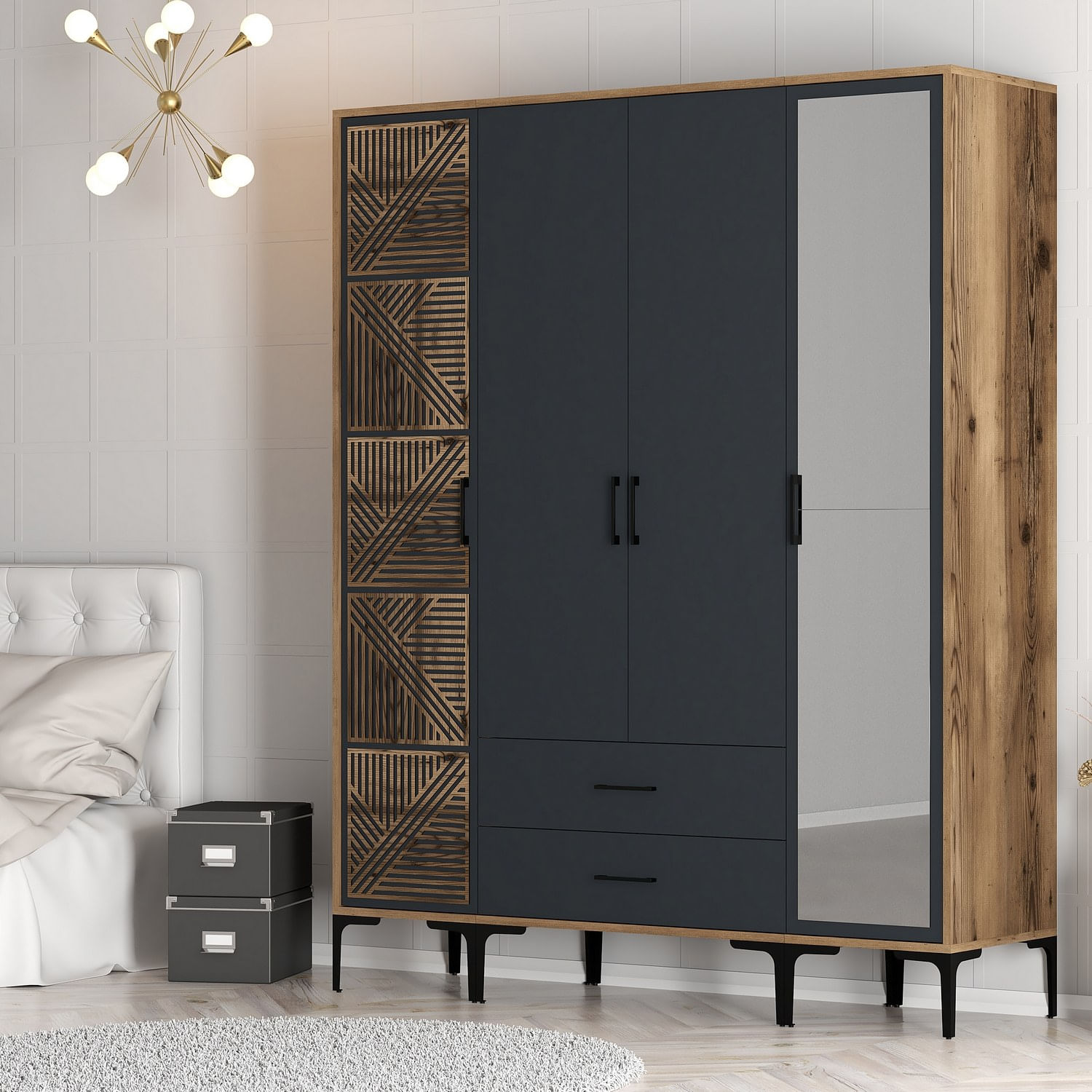 Sifonier, Hanah Home, pal melaminat, nuc si antracit, 160x47.5x201.4 cm, 845HCT5464 — imaginea 2