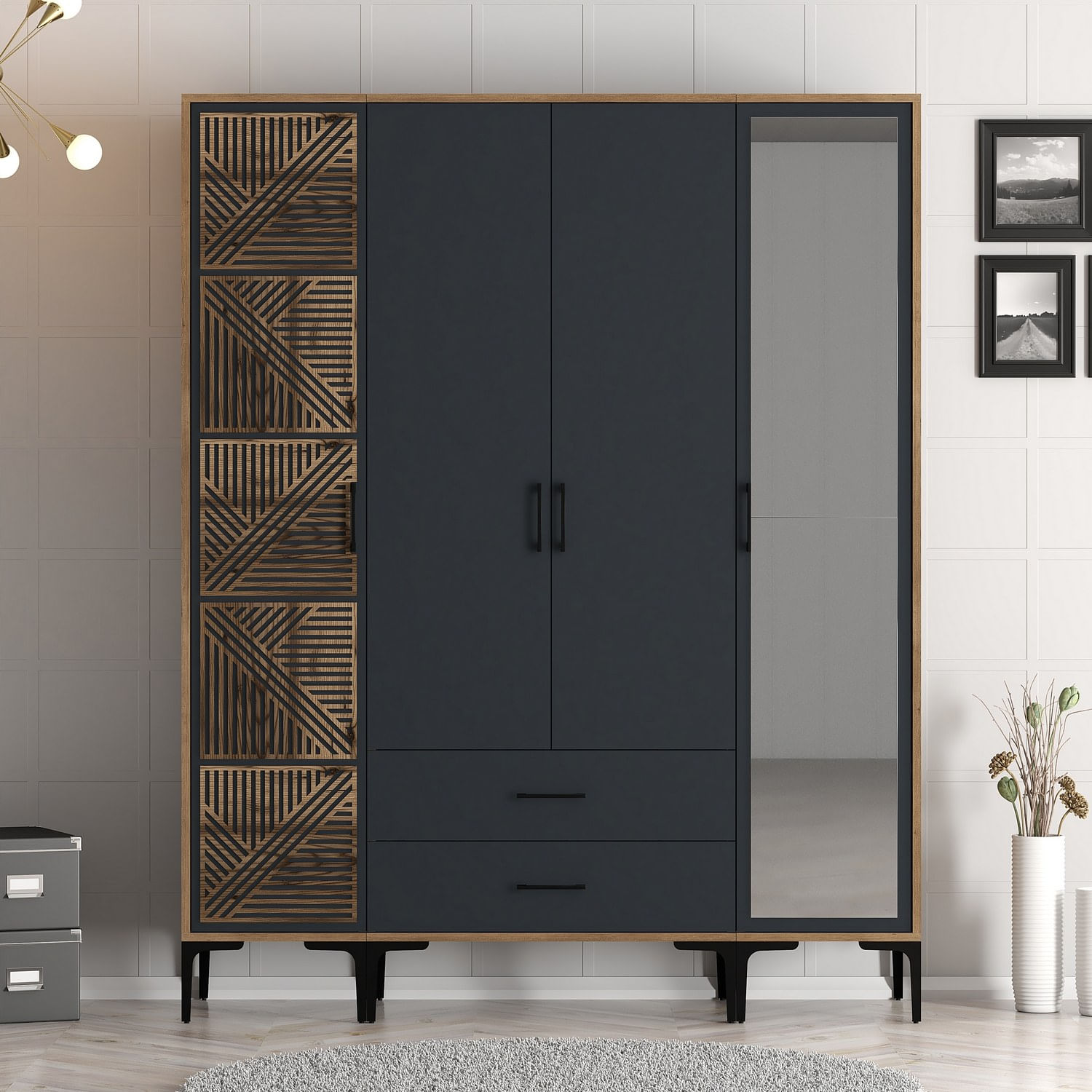 Sifonier, Hanah Home, pal melaminat, nuc si antracit, 160x47.5x201.4 cm, 845HCT5464 — imaginea 5