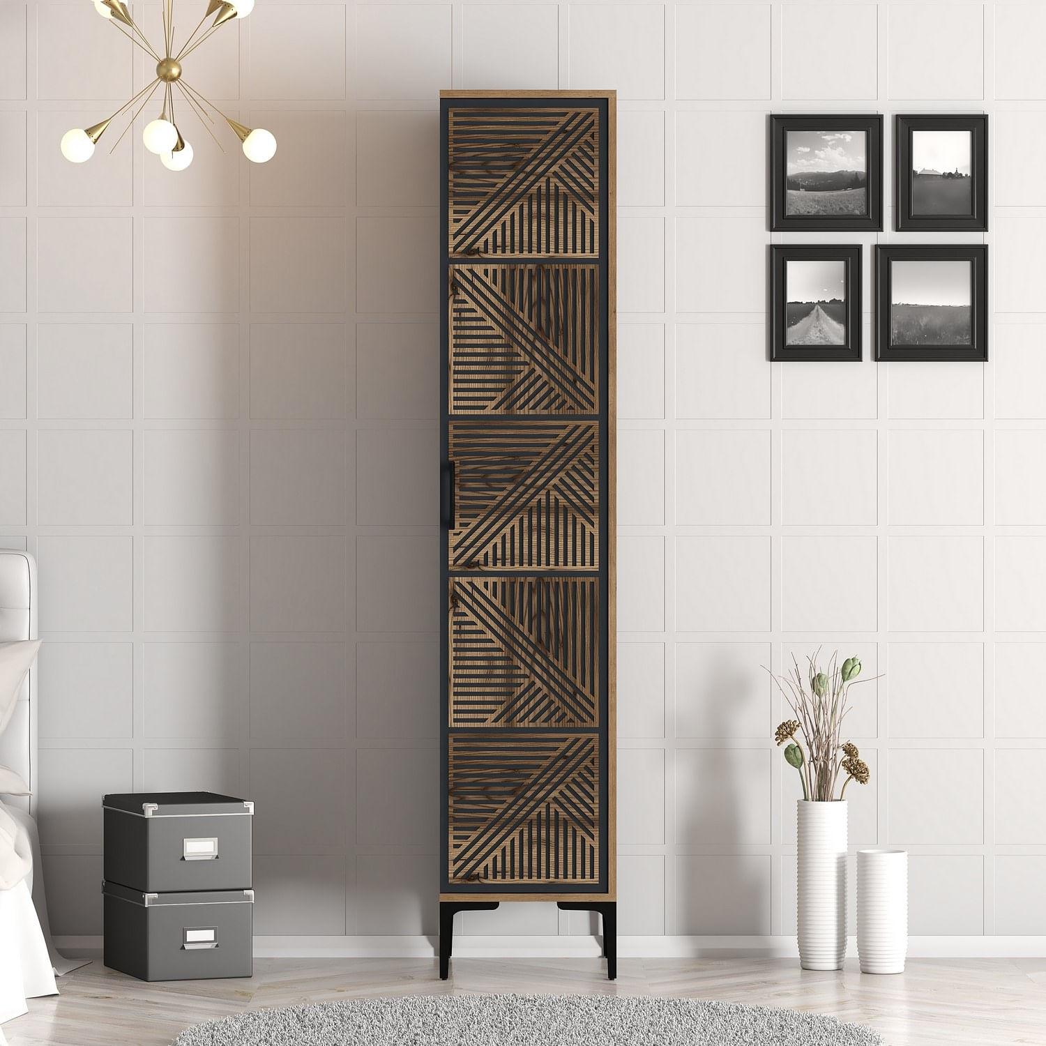 Sifonier, Hanah Home, pal melaminat, nuc si antracit, 40x47.5x201.4 cm, 845HCT5398