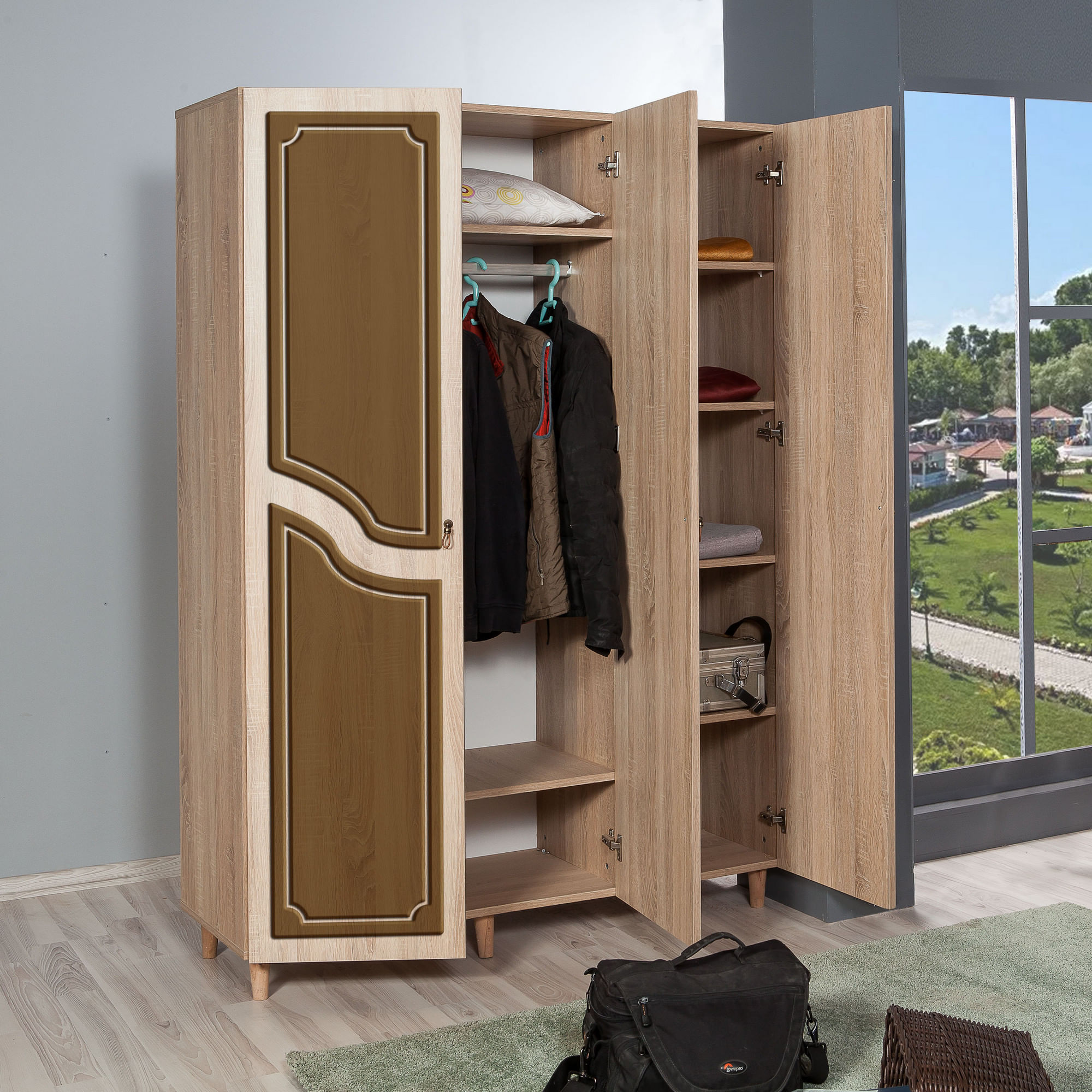 Sifonier, Hanah Home, pal melaminat, stejar sonoma, 135x52x192 cm, 863SPH4218 — imaginea 2