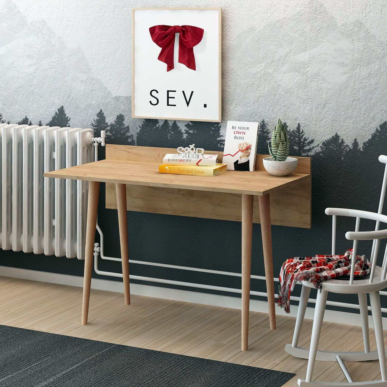 Birou de studiu, Hanah Home, pal melaminat, stejar, 120x61.8x74 cm — imaginea 2