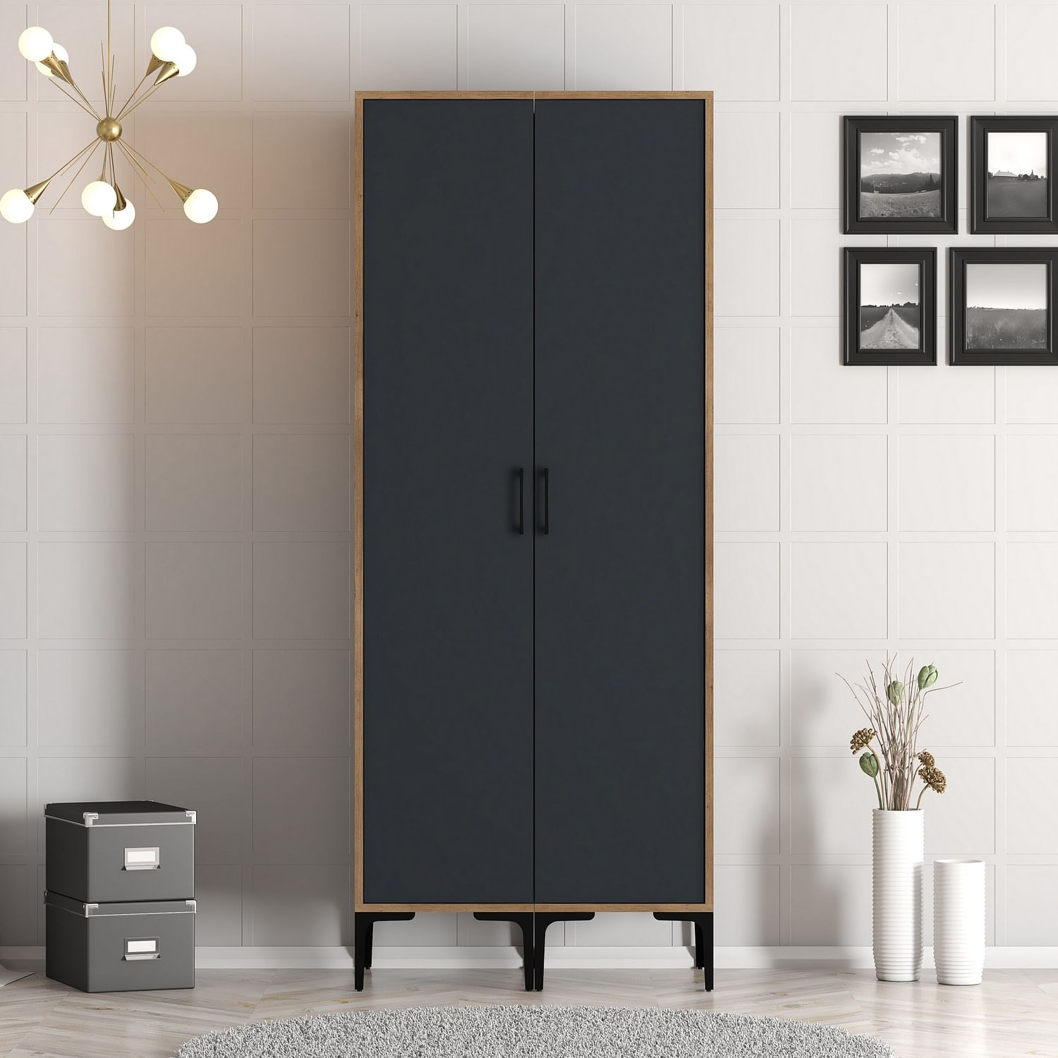 Sifonier, Hanah Home, pal melaminat, nuc si antracit, 80x47.5x201.4 cm, 845HCT5444 — imaginea 3