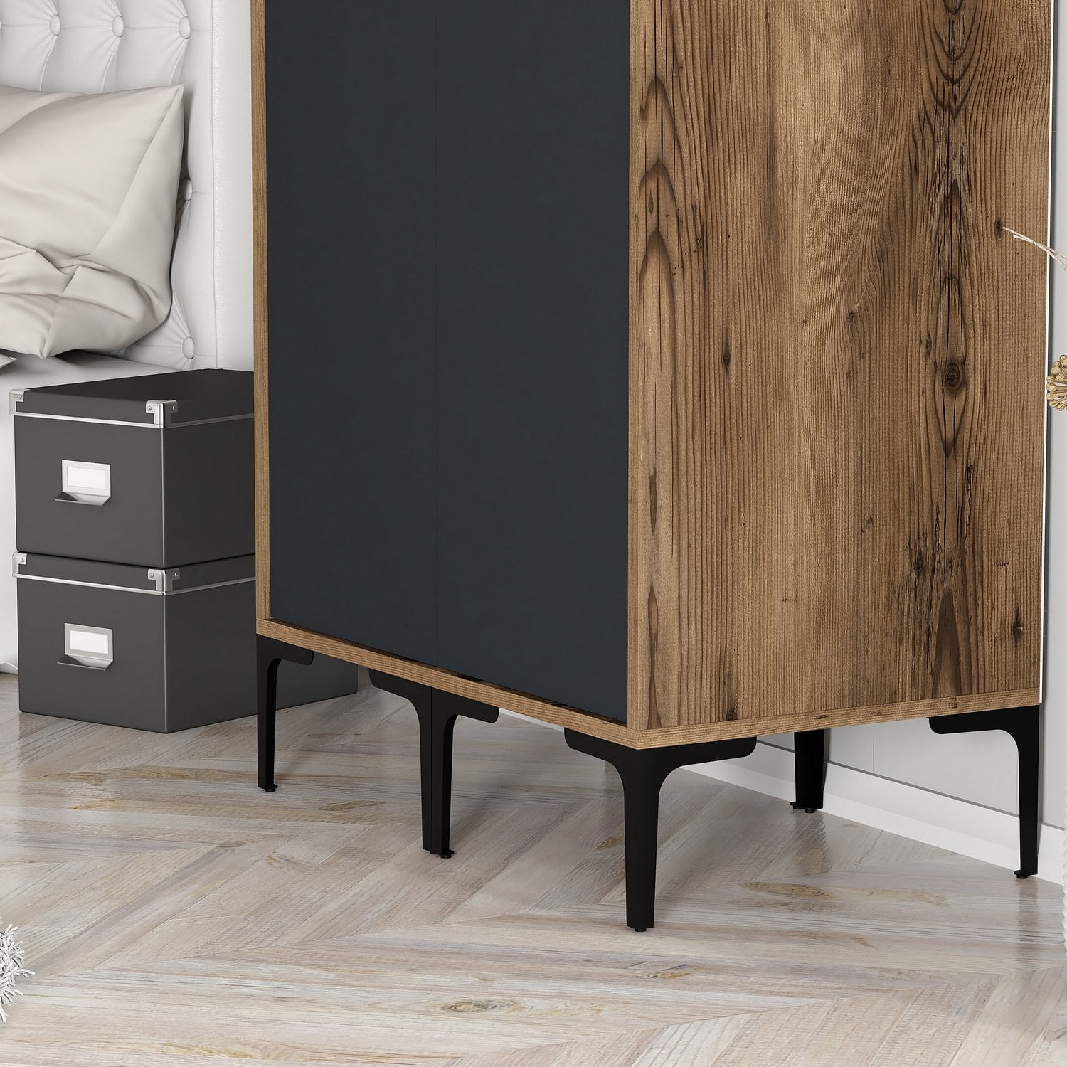 Sifonier, Hanah Home, pal melaminat, nuc si antracit, 80x47.5x201.4 cm, 845HCT5444 — imaginea 5