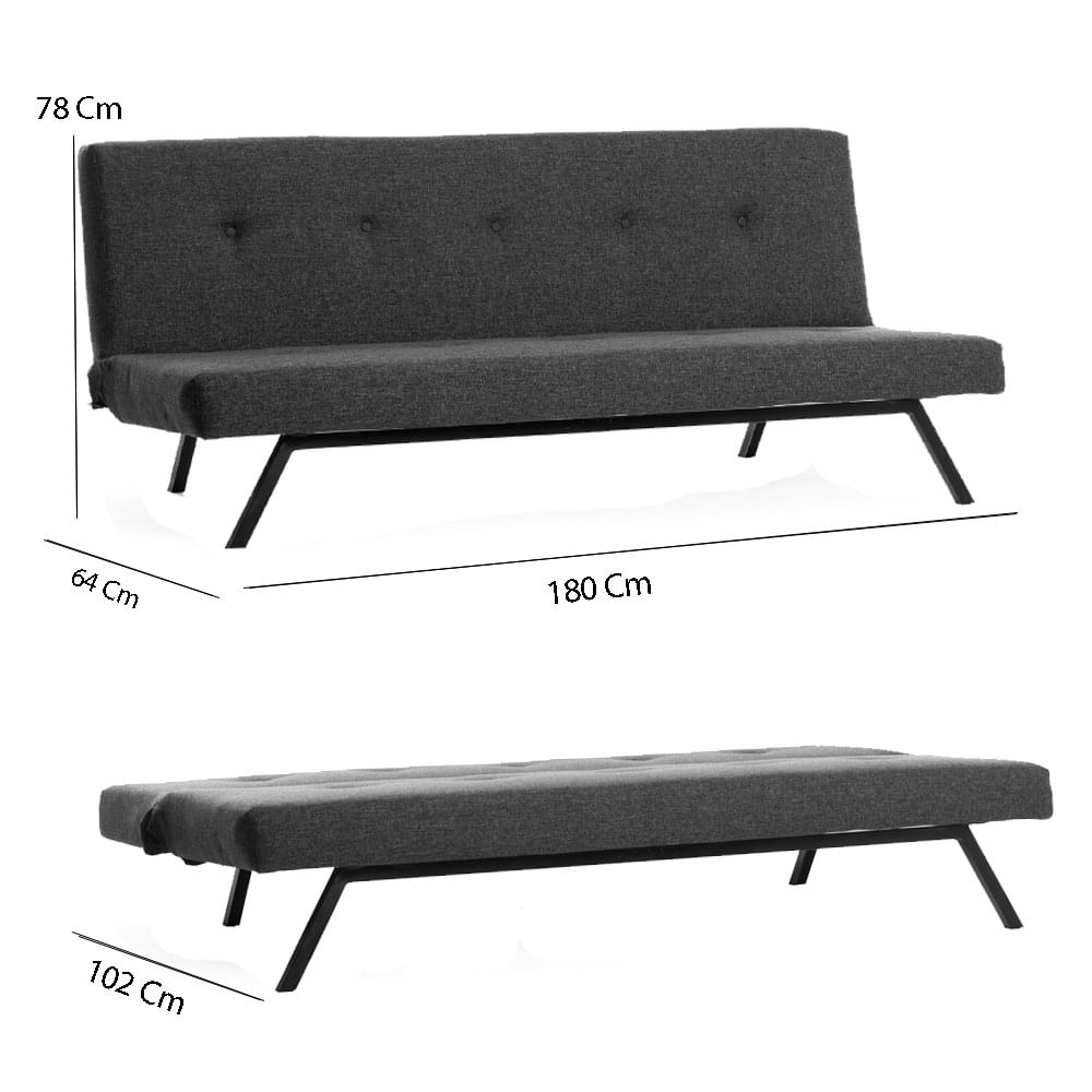 Canapea extensibila 3 locuri, Hanah Home, metal, gri inchis, 180x102 cm — imaginea 2