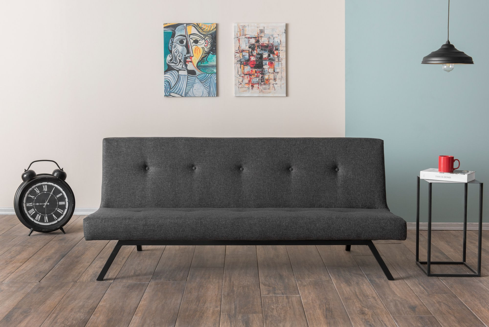 Canapea extensibila 3 locuri, Hanah Home, metal, gri inchis, 180x102 cm — imaginea 6